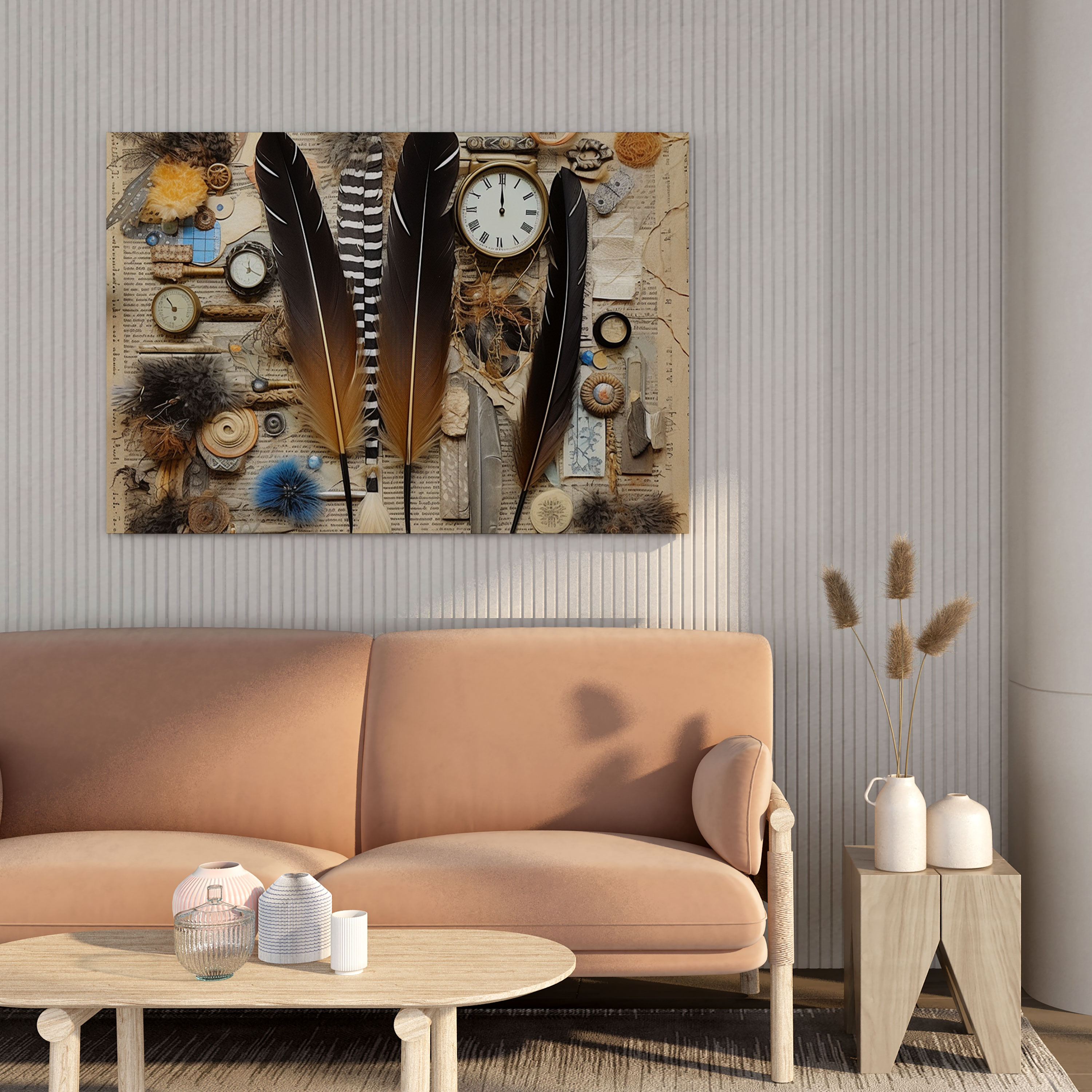 Vintage Feather Canvas Print - Feather, Vintage Collage, Wall Decoration, Vintage Vibe