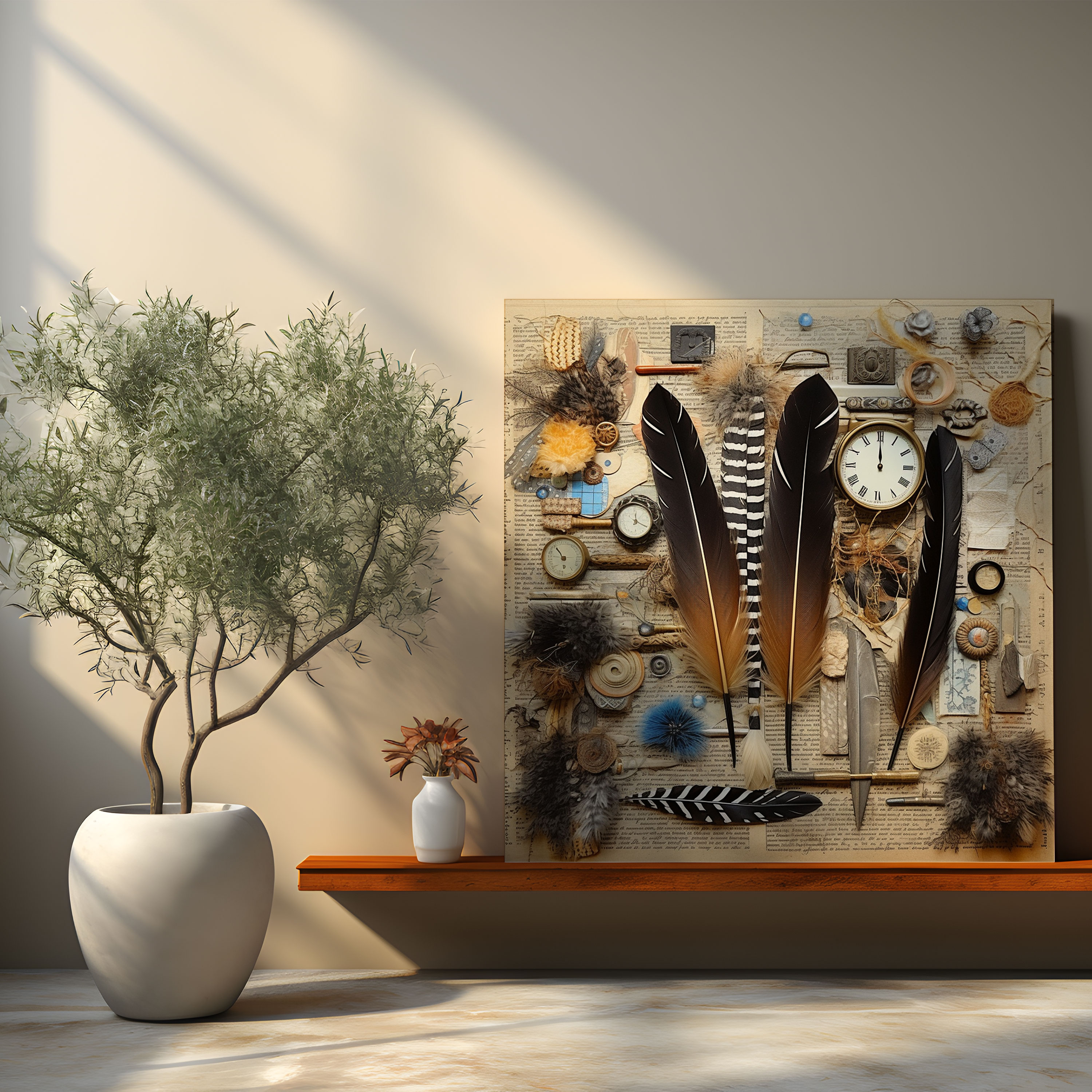 Vintage Feather Canvas Print - Feather, Vintage Collage, Wall Decoration, Vintage Vibe
