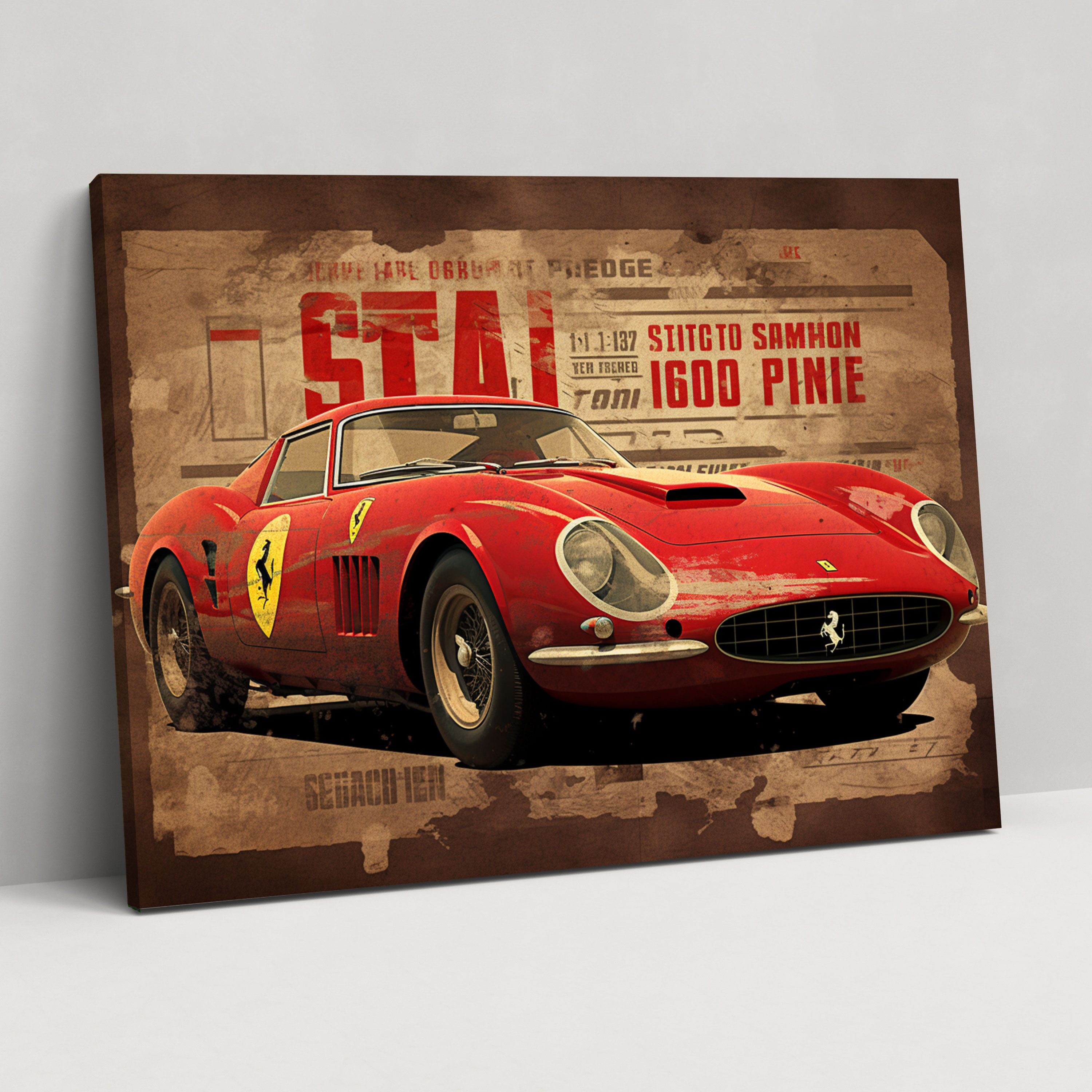 Ferrari Canvas Print - Vintage Poster Wall Art - Ferrari, Bold Red, Home Decoration, Vintage Poster Design