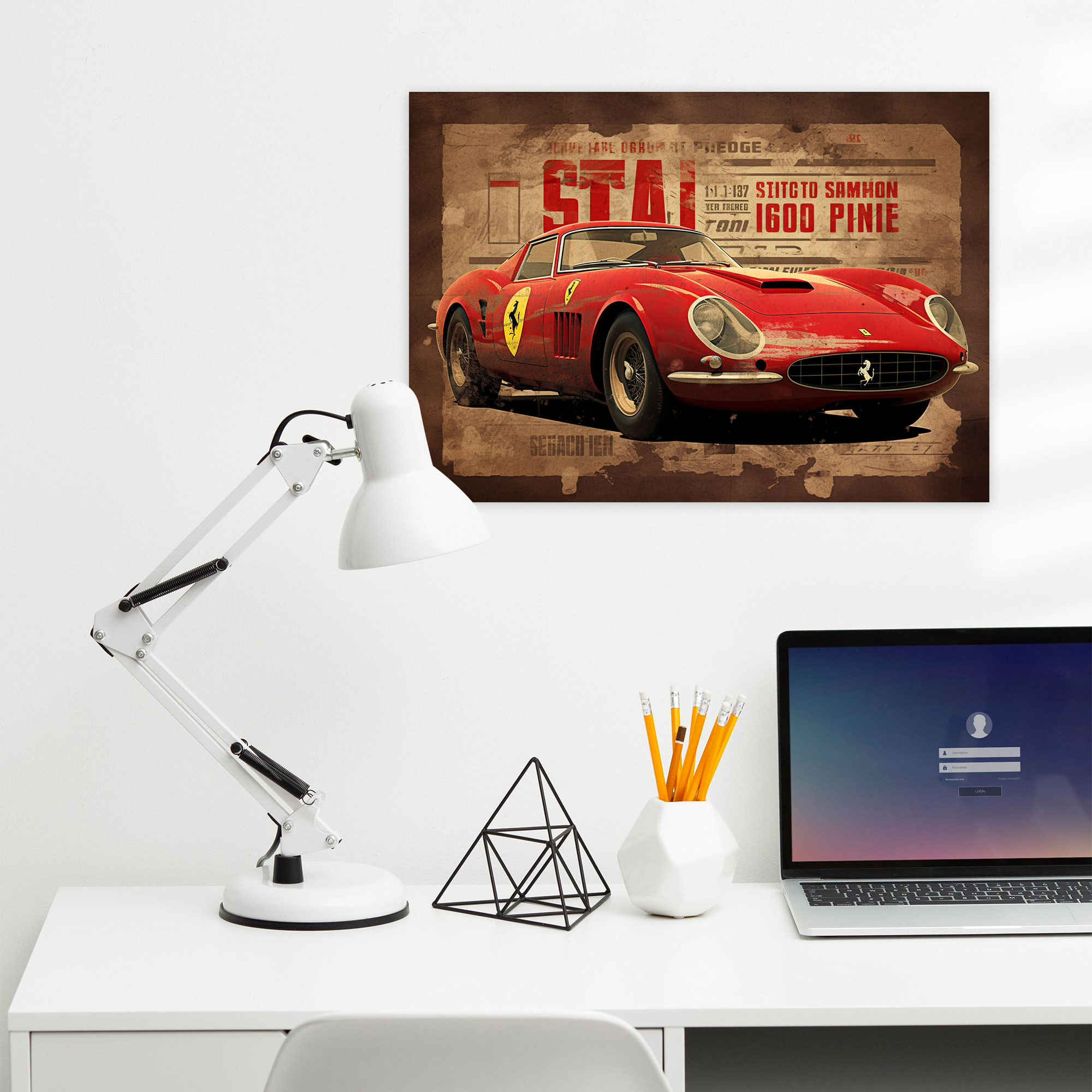 Ferrari Canvas Print - Vintage Poster Wall Art - Ferrari, Bold Red, Home Decoration, Vintage Poster Design