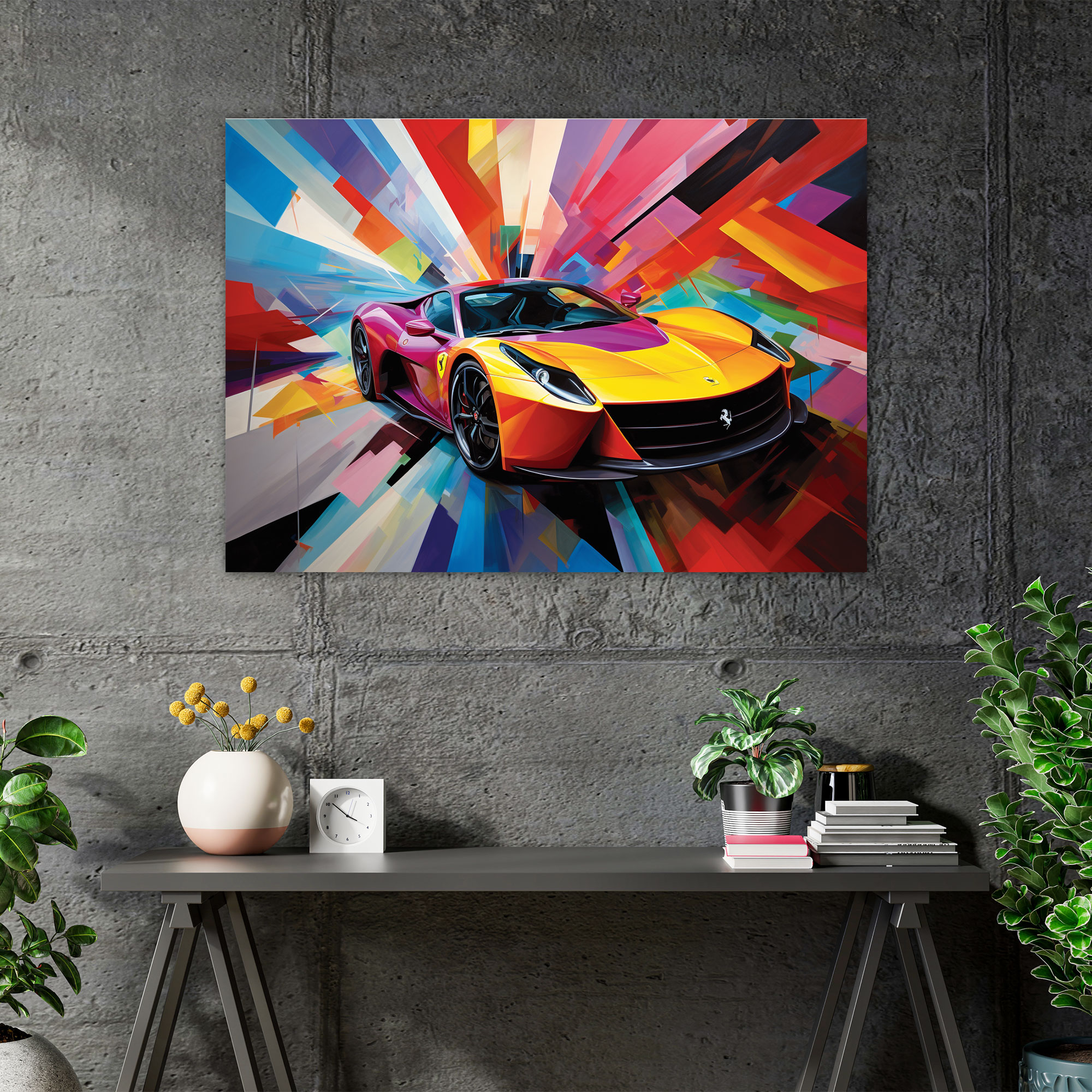 Ferrari Kanvas Tablo - Geometrik Soyut Duvar Sanatı - Ferrari Canlı Renkler Çağdaş Cazibe Kanvas