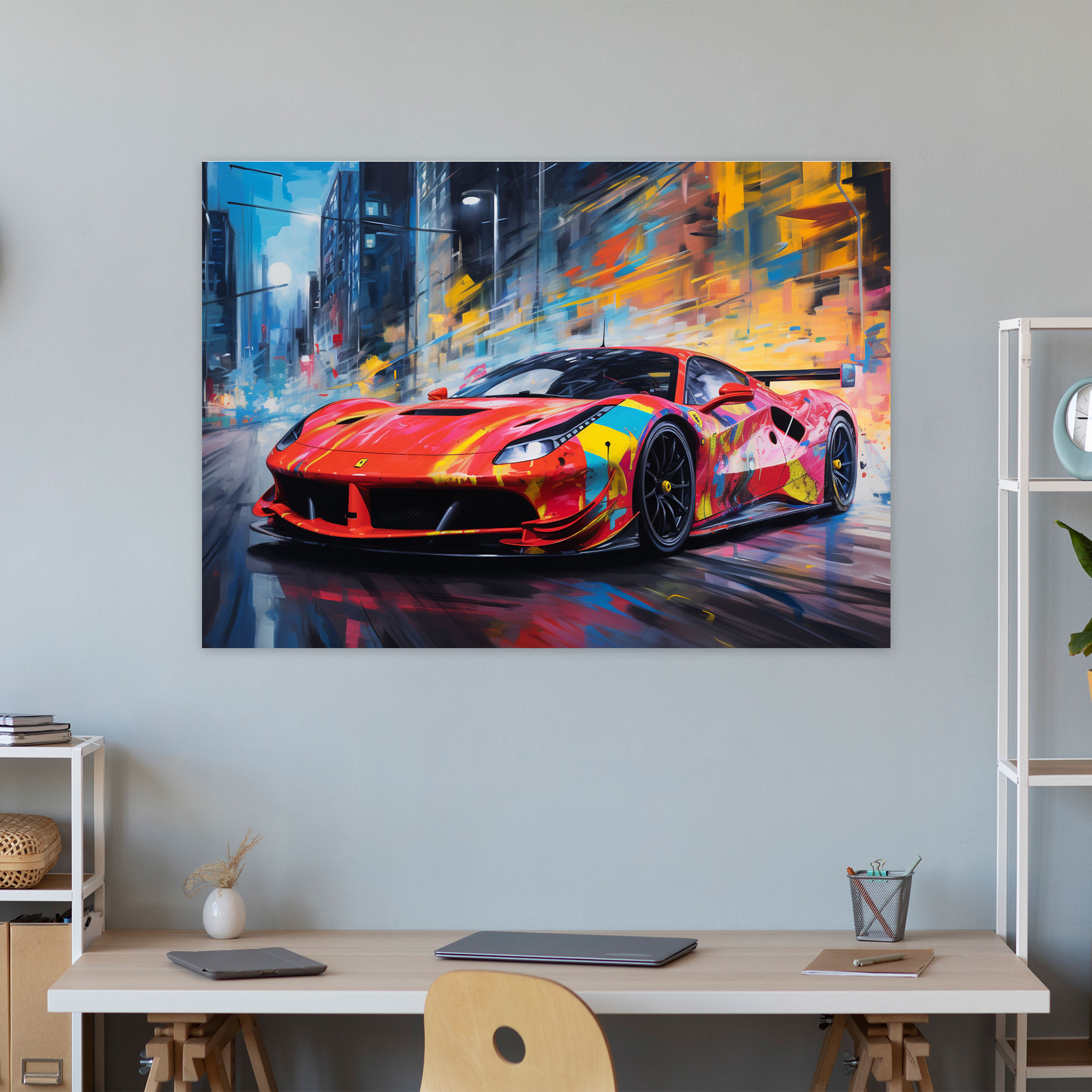 Ferrari Wall Art - Ferrari, Graffiti-Style Mural, Canvas Wall Art, Wall Decoration
