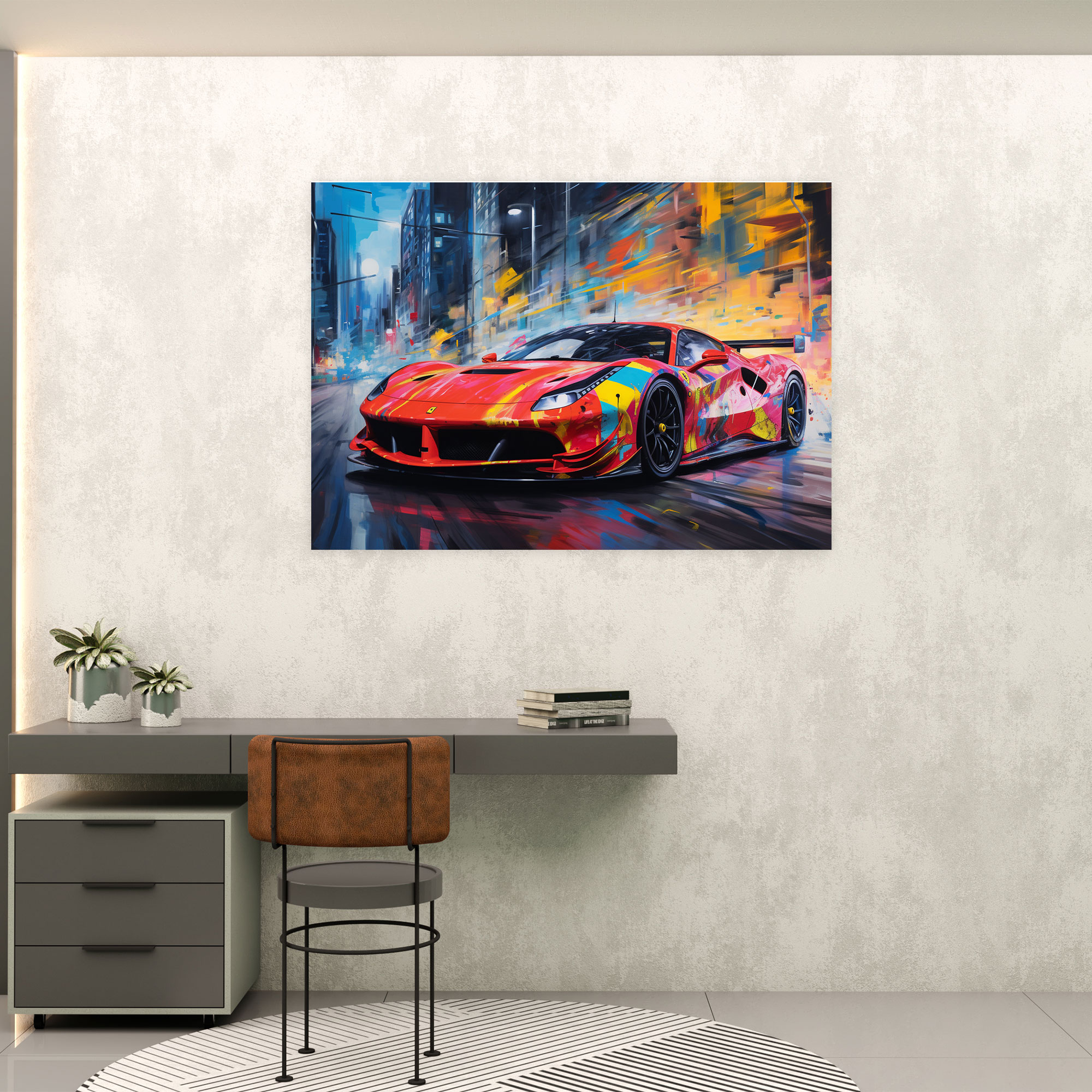 Ferrari Wall Art - Ferrari, Graffiti-Style Mural, Canvas Wall Art, Wall Decoration