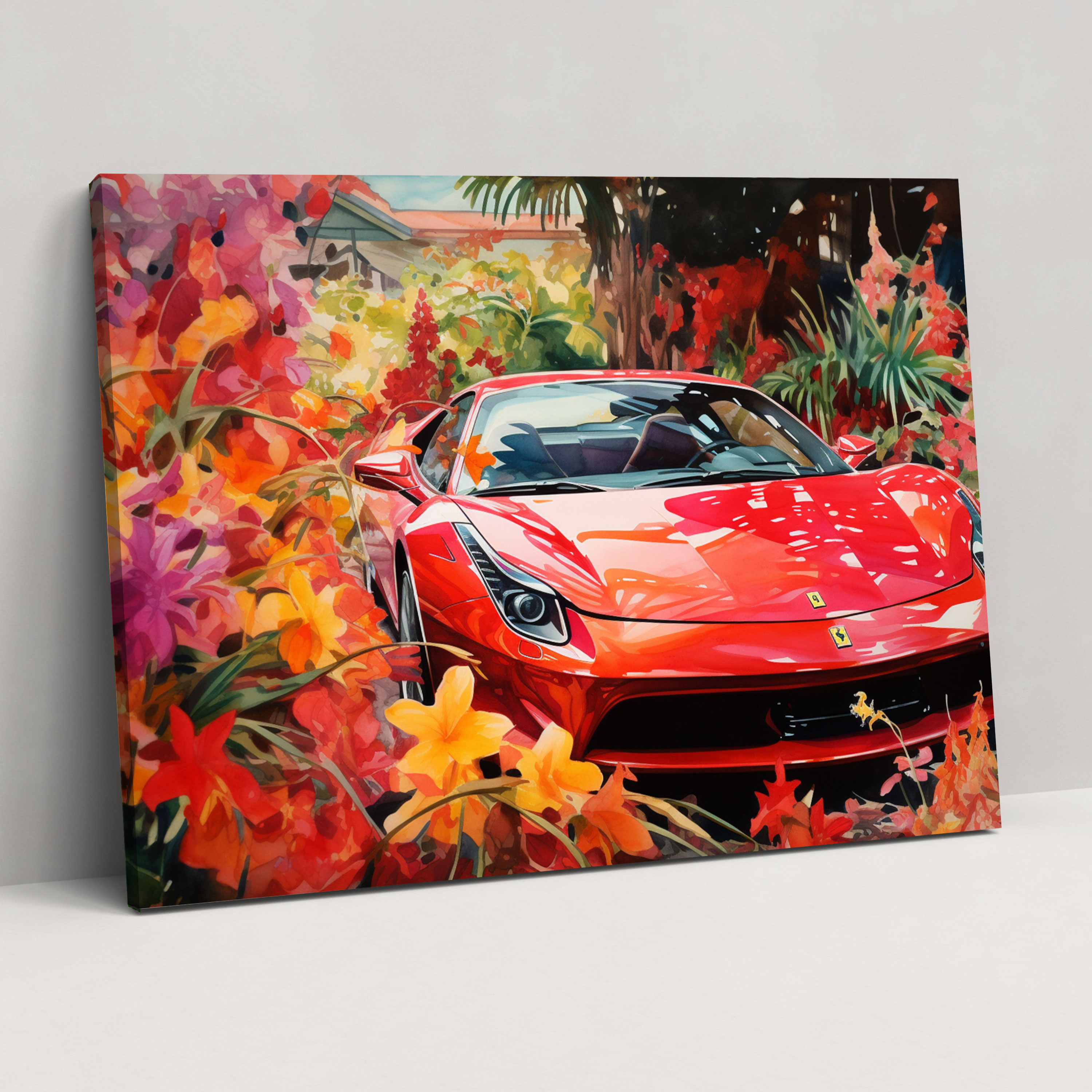 Ferrari Canvas Print - Ferrari, Canvas, Watercolor Painting, Wall Art