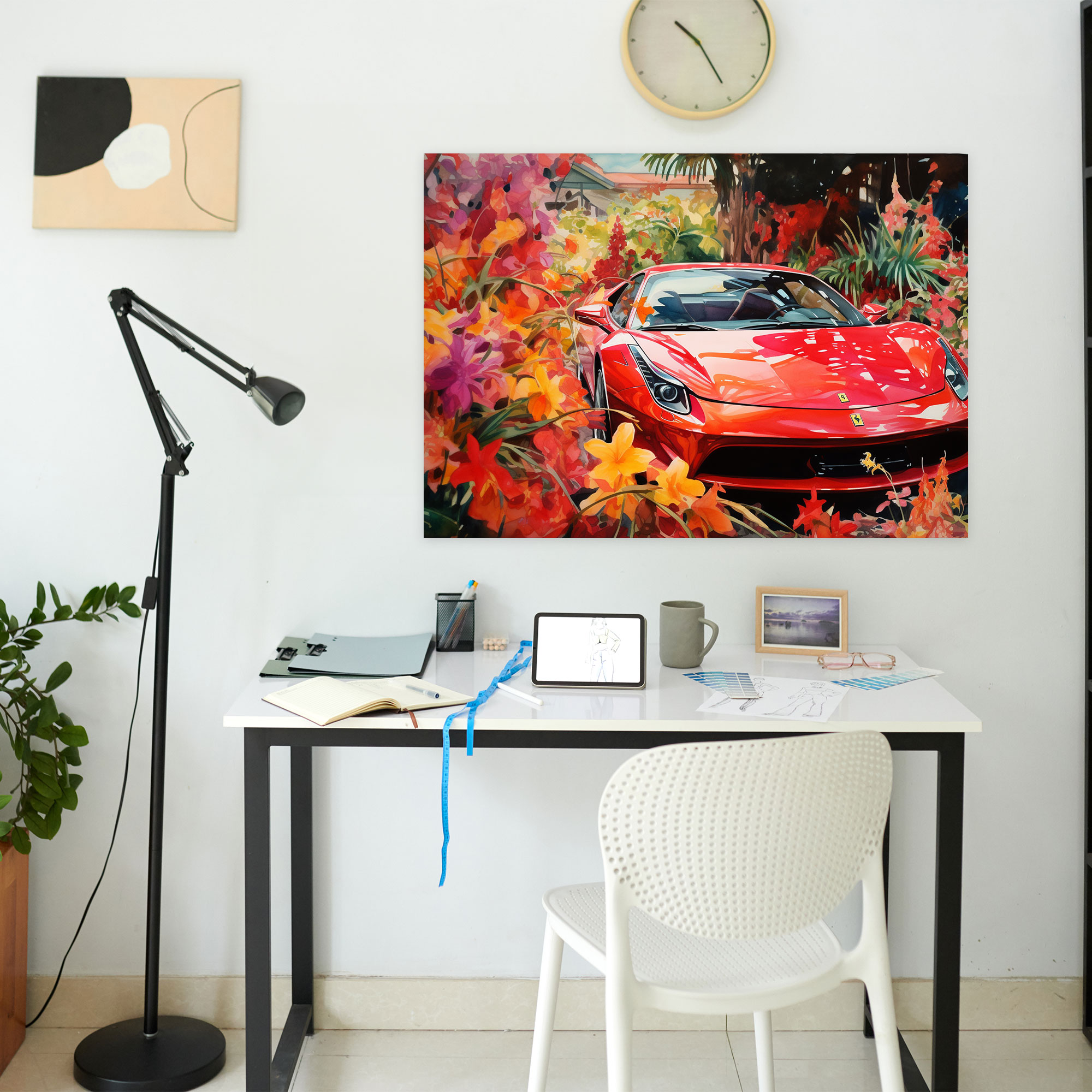 Ferrari Canvas Print - Ferrari, Canvas, Watercolor Painting, Wall Art