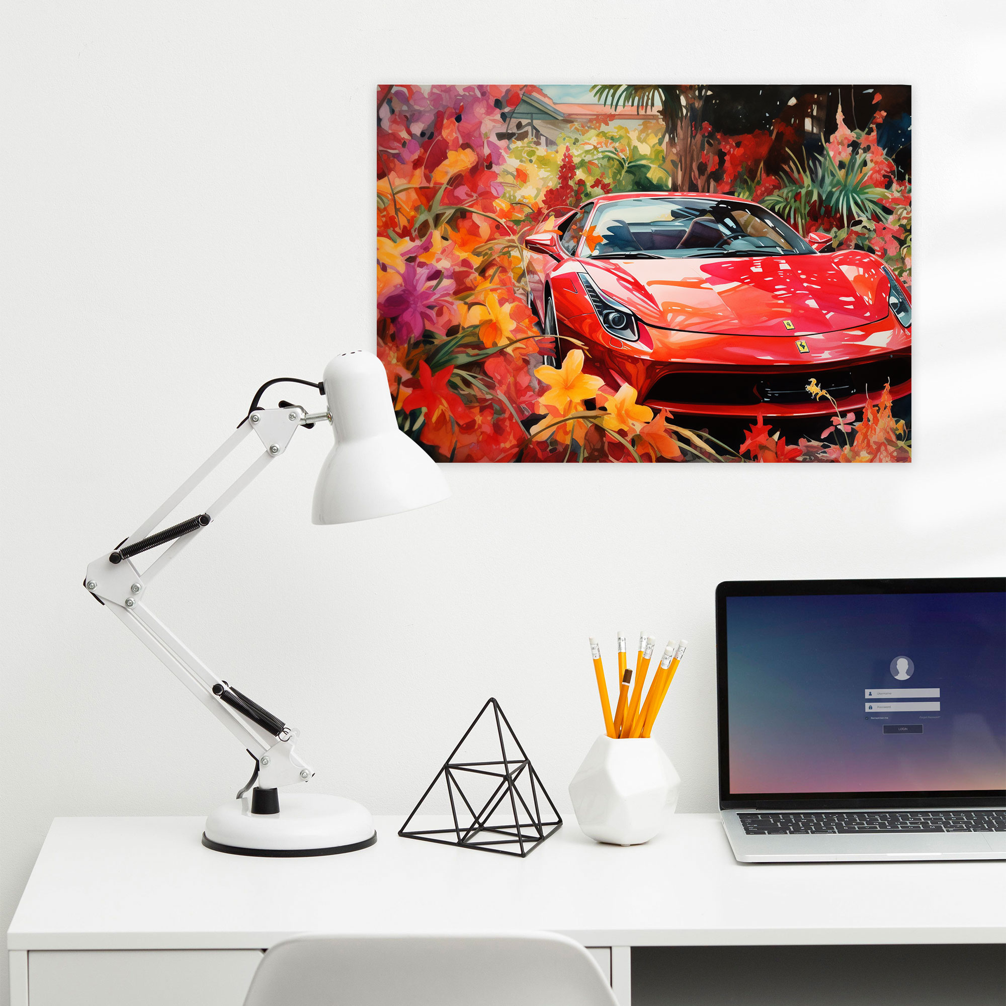 Ferrari Canvas Print - Ferrari, Canvas, Watercolor Painting, Wall Art