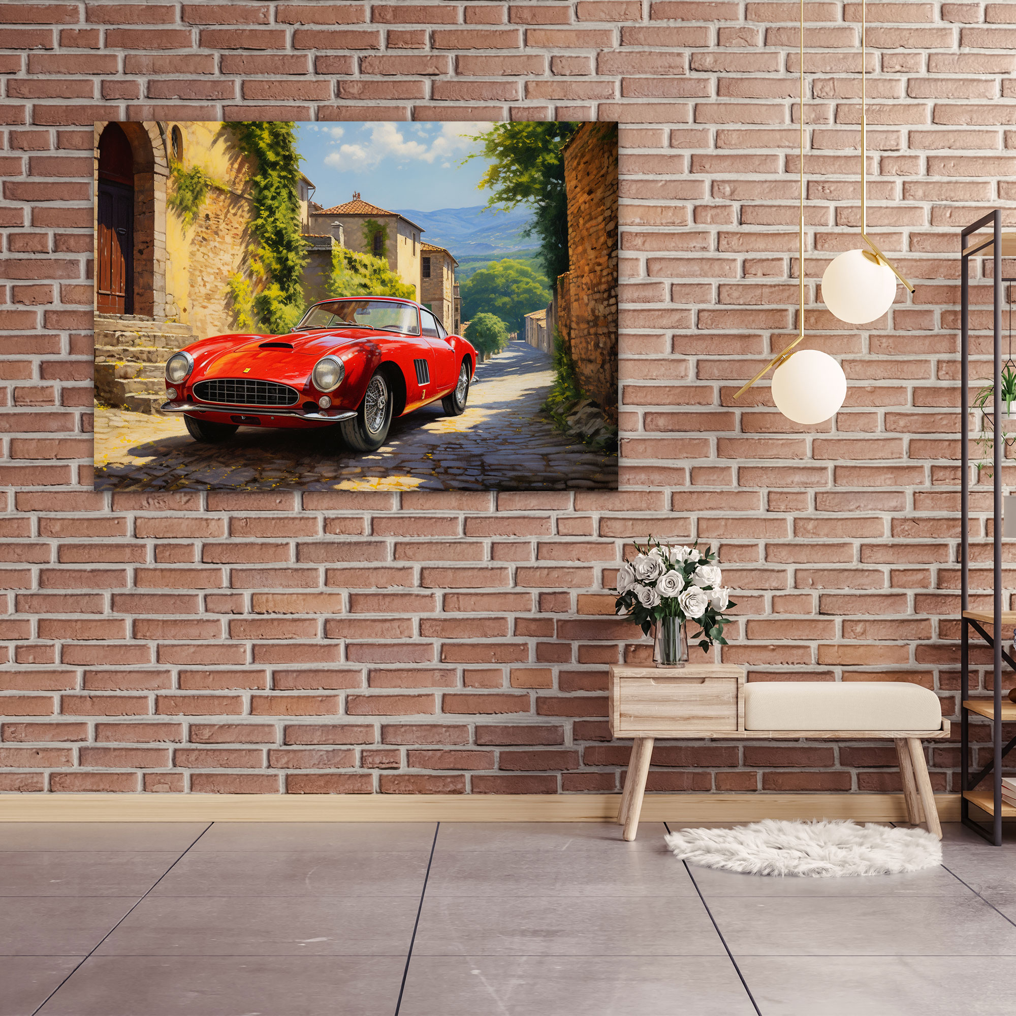 Ferrari Classic Wall Art - Ferrari, Ferrari, Countryside Scene, Canvas Wall Art