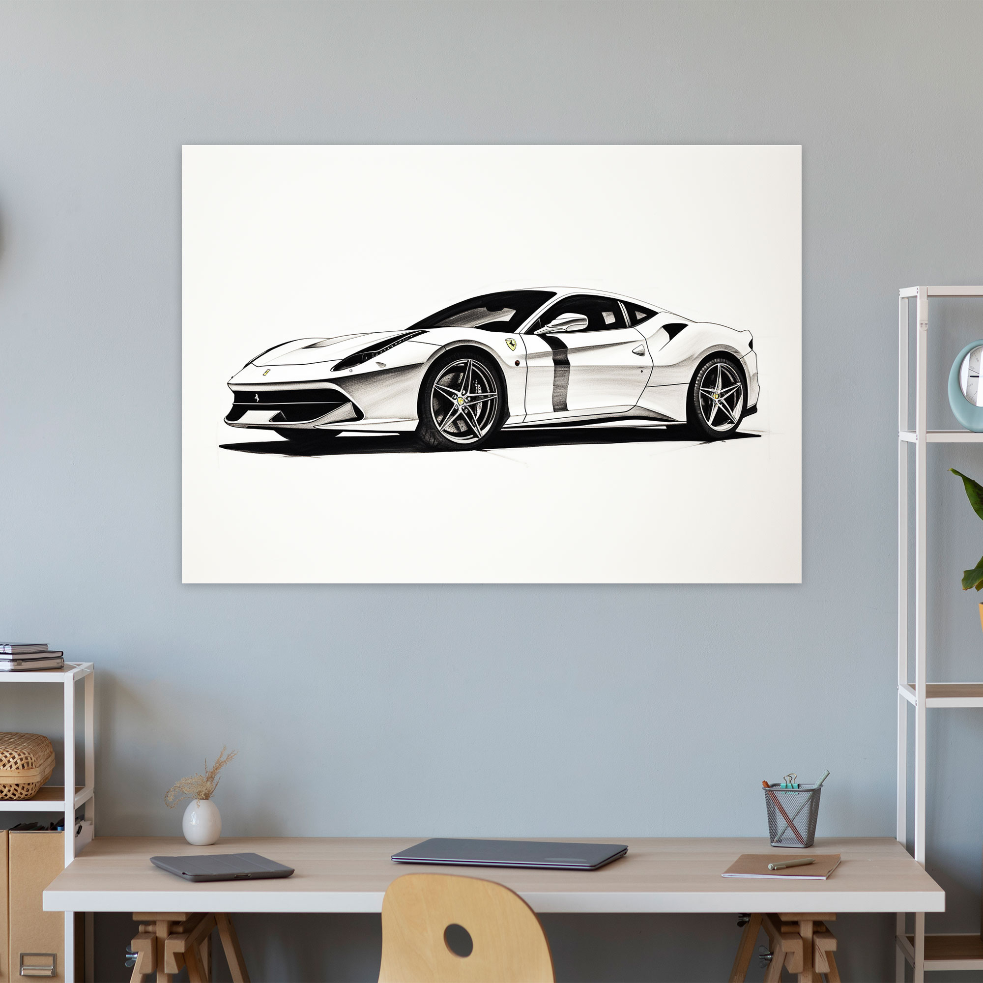 Ferrari Minimalist Duvar Sanatı - Ev Dekorasyonu Temiz Çizgiler Minimalist Siyah ve Beyaz Eskiz