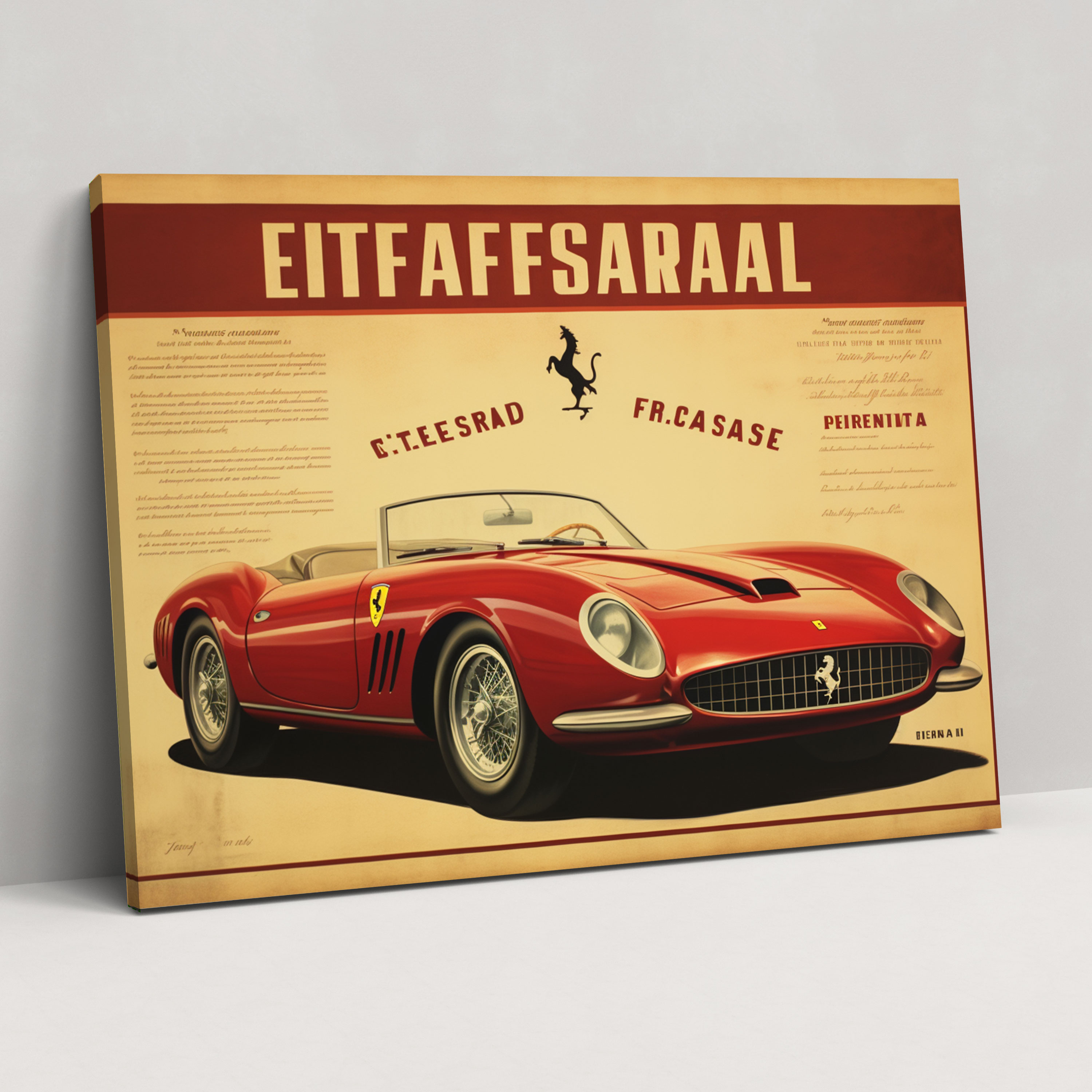 Ferrari Retro Poster - Ev Dekorasyonu Duvar Sanatı Büyüleyici Tipografi