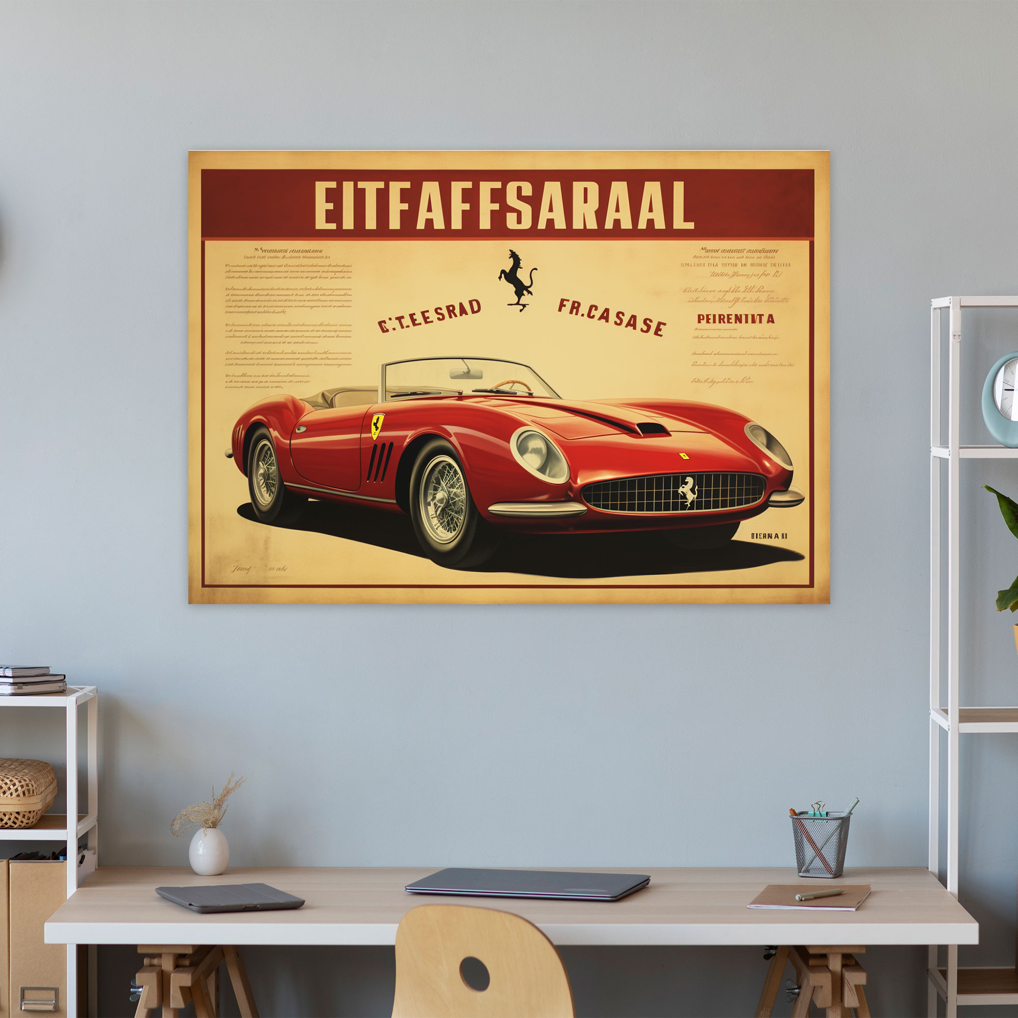 Ferrari Retro Poster - Ev Dekorasyonu Duvar Sanatı Büyüleyici Tipografi