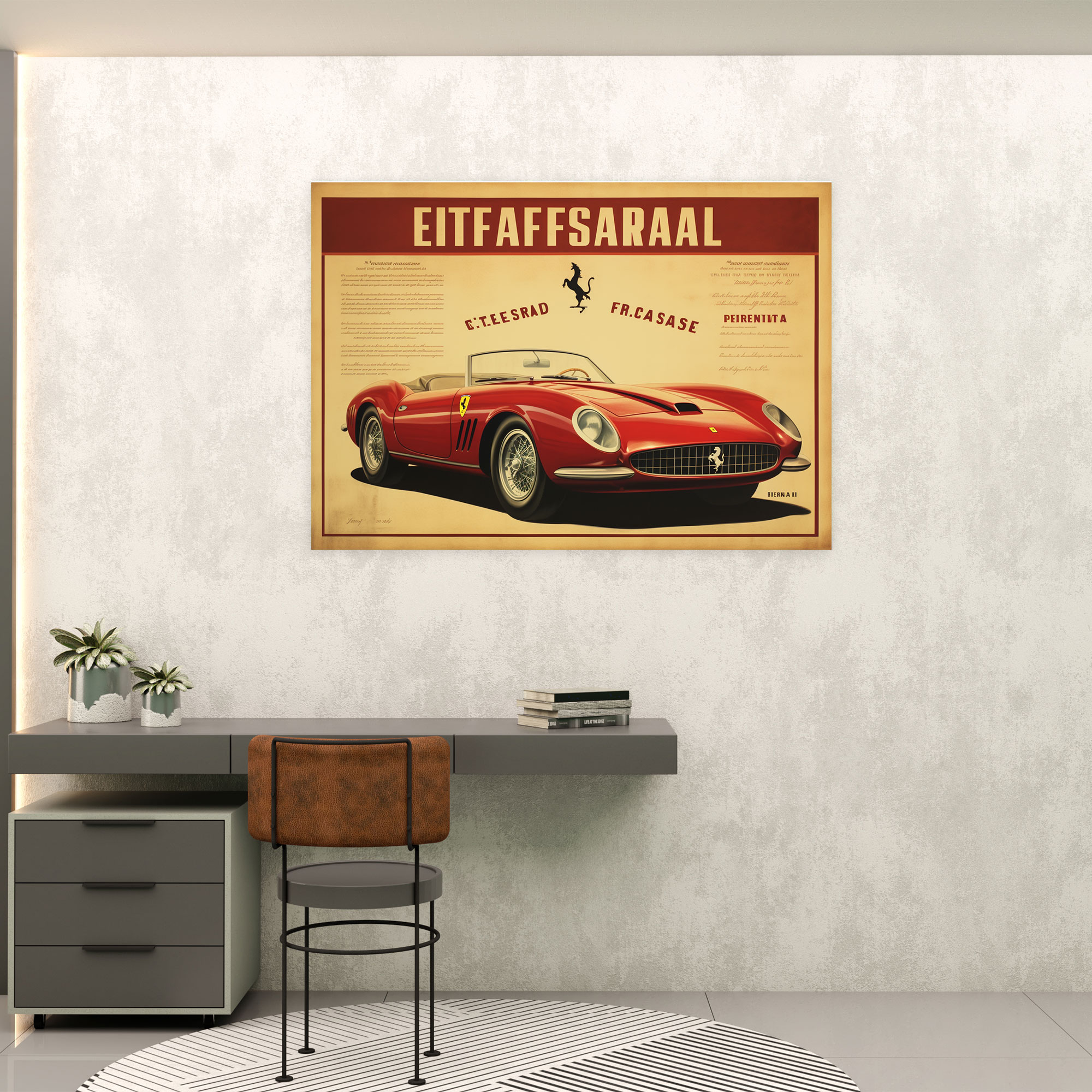 Ferrari Retro Poster - Ev Dekorasyonu Duvar Sanatı Büyüleyici Tipografi