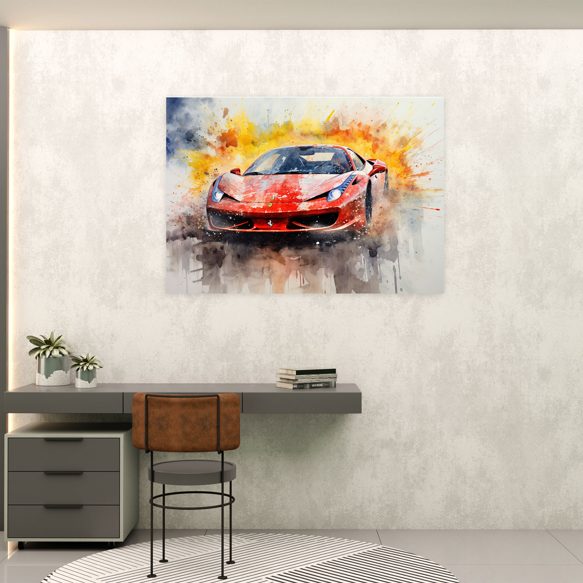 Ferrari Watercolor Wall Art - Ferrari, Watercolor Masterpiece, Canvas Wall Art, Wall Art