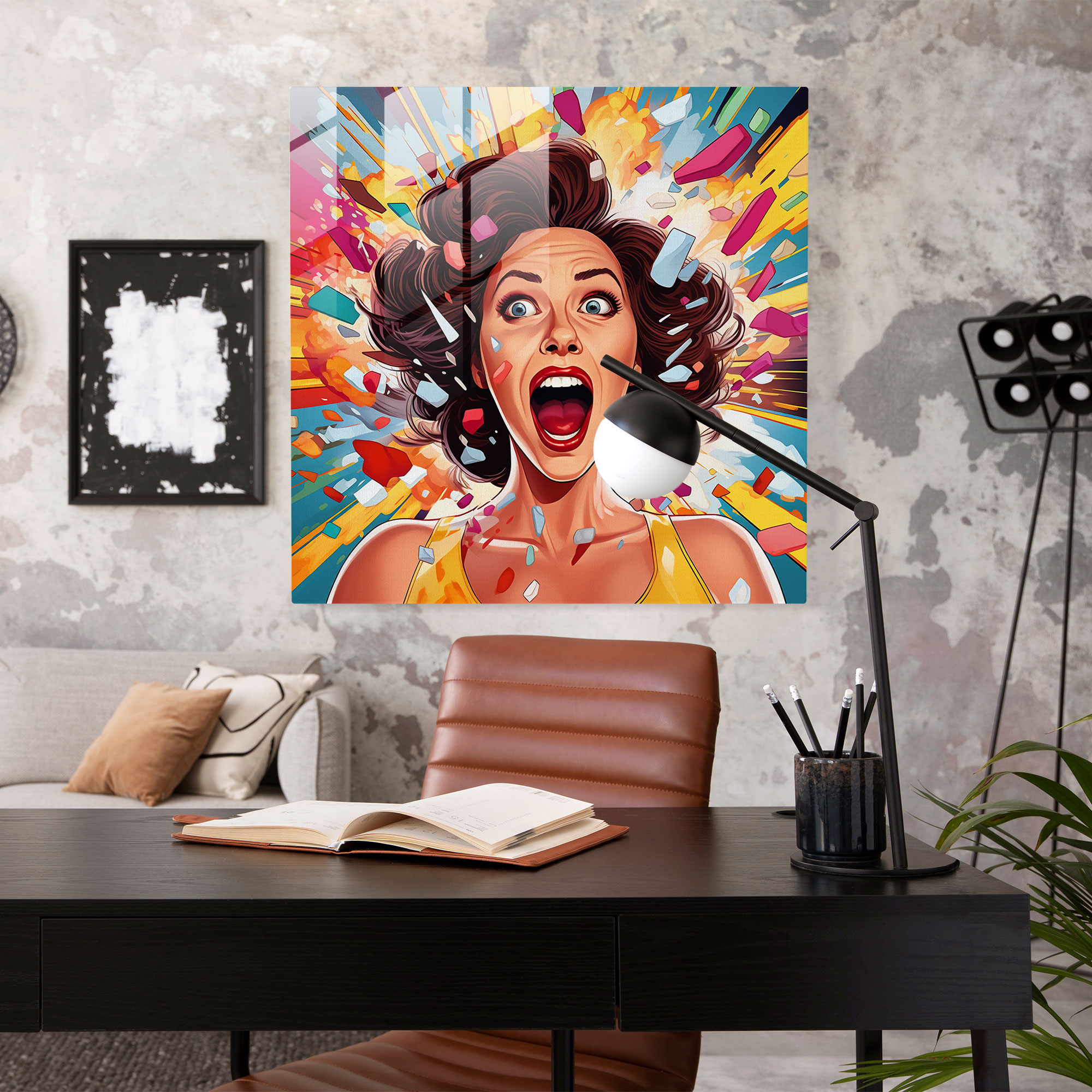 Funky Pop Art Glass Print - Funky, Comic Book Elements, Modern Art, Glass Wall Art