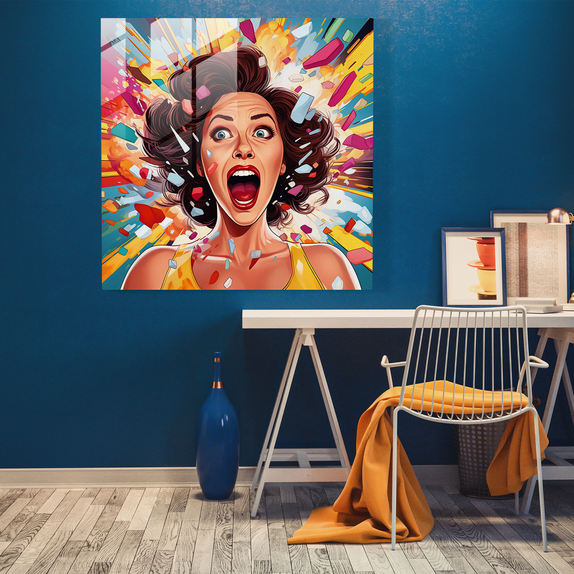 Funky Pop Art Glass Print - Funky, Comic Book Elements, Modern Art, Glass Wall Art