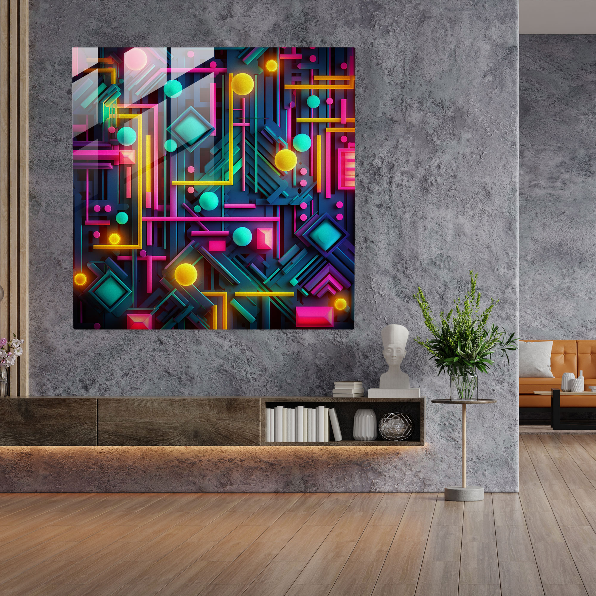 Funky Retro Neon Glass Print - Funky, Wall Decoration, Modern Art, Glass Art