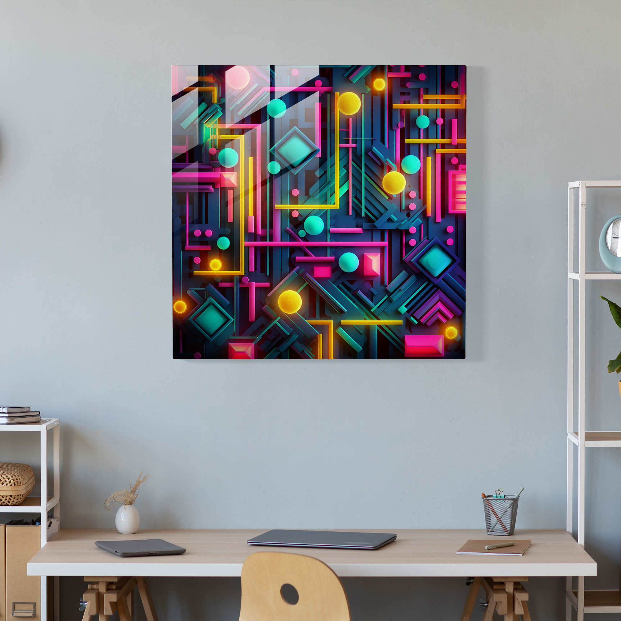Funky Retro Neon Glass Print - Funky, Wall Decoration, Modern Art, Glass Art