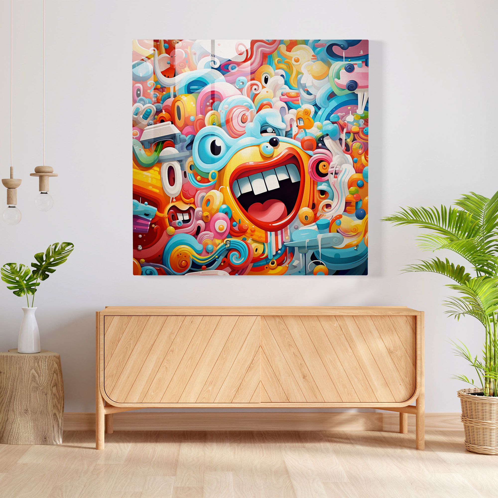 Funky Cartoon Fantasia Glass Print - Funky, Home Decoration, Funky, Wall Decoration