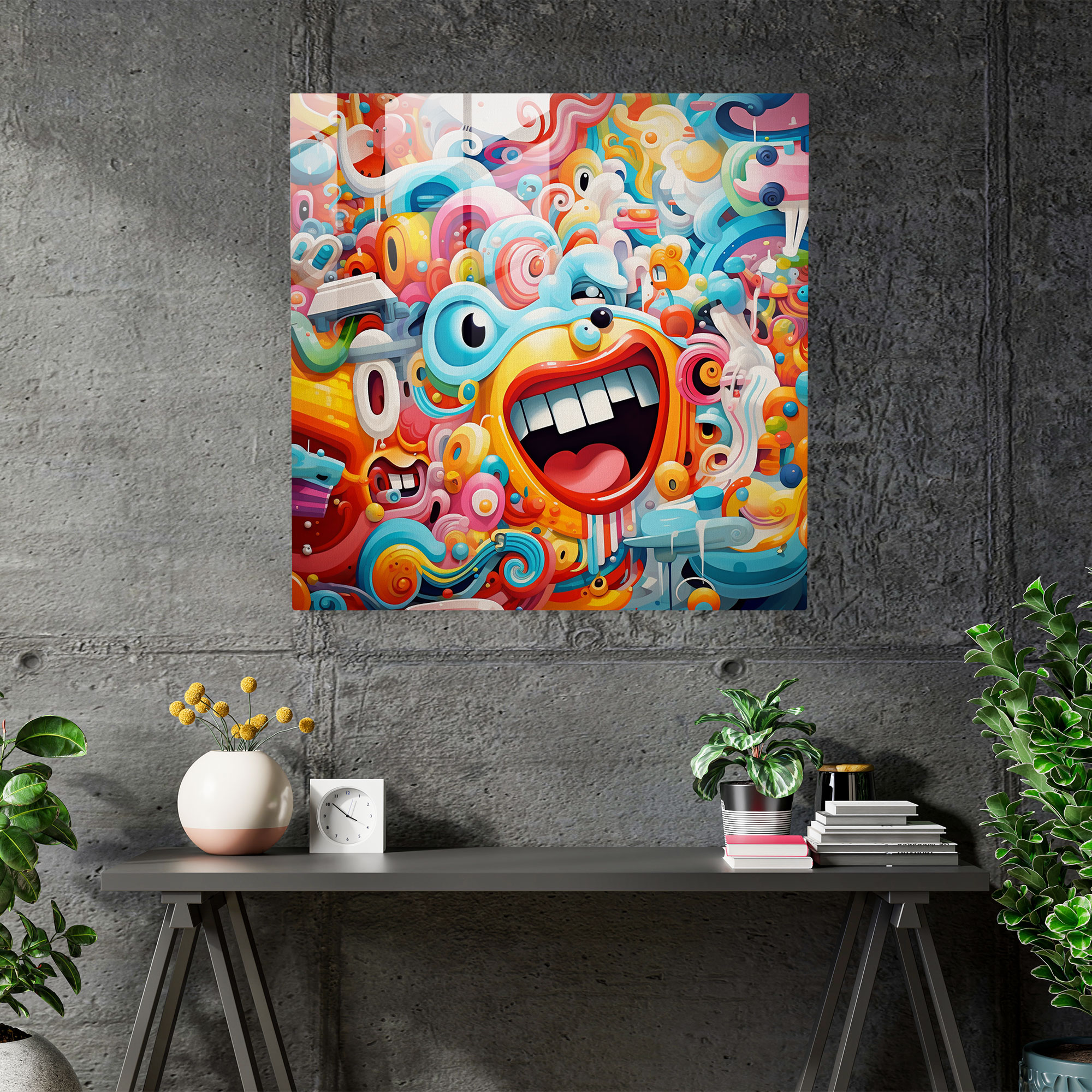 Funky Cartoon Fantasia Glass Print - Funky, Home Decoration, Funky, Wall Decoration