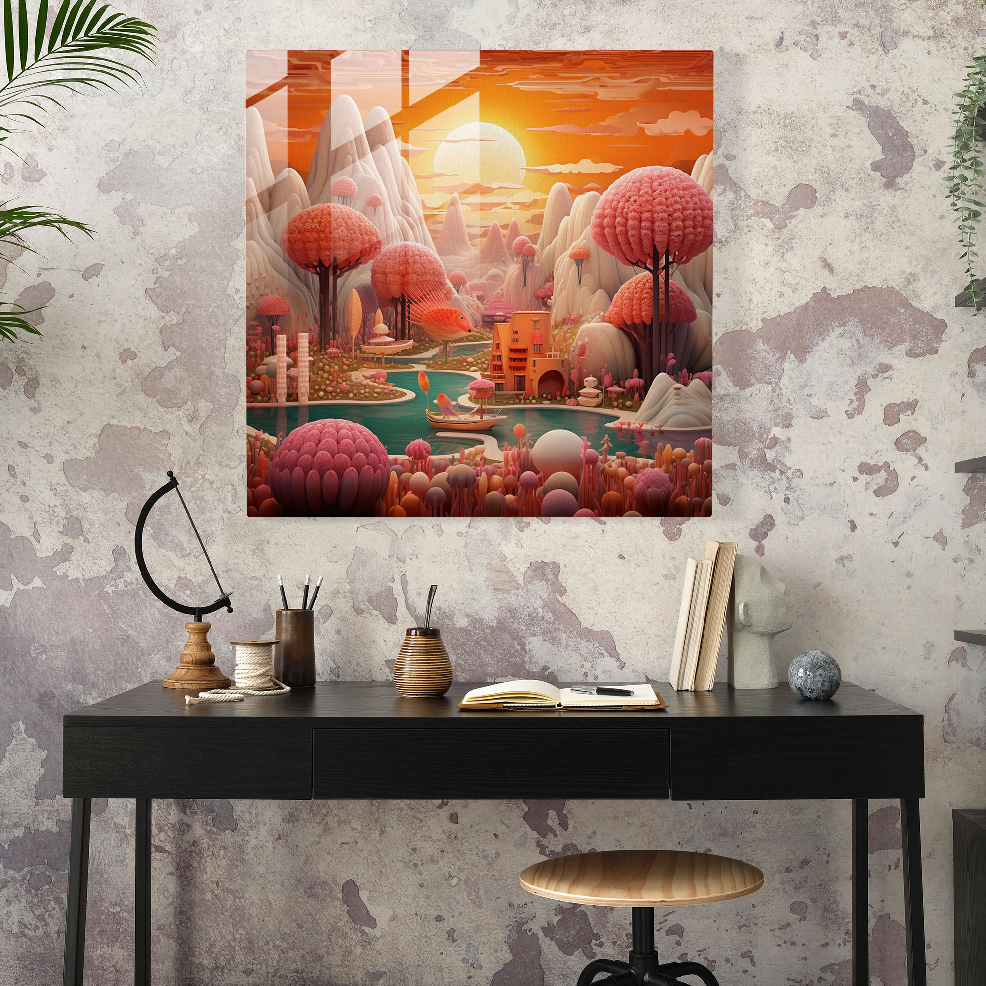 Funky Dreamscape Glass Print - Funky, Whimsical Elements, Home Decoration, Glass Wall Art