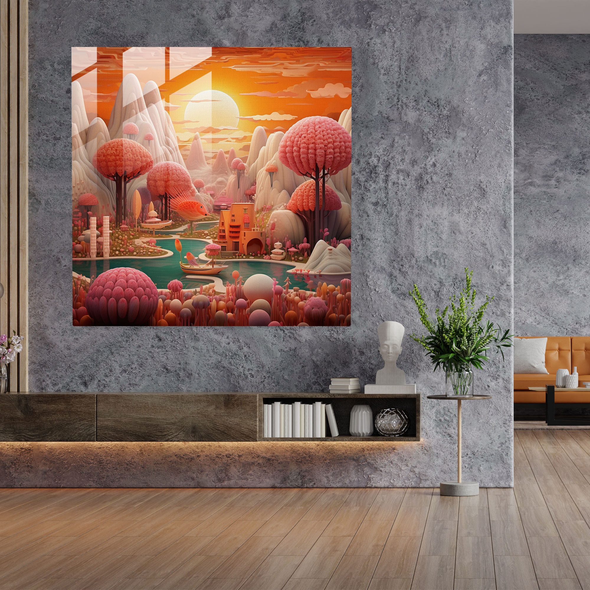 Funky Dreamscape Glass Print - Funky, Whimsical Elements, Home Decoration, Glass Wall Art