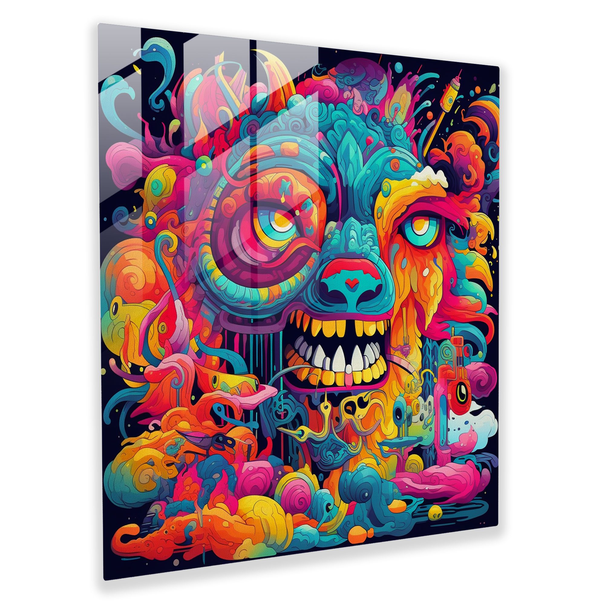 Funky Animal Fiesta Glass Print - Funky, Funky, Quirky Animal Characters, Glass Wall Art
