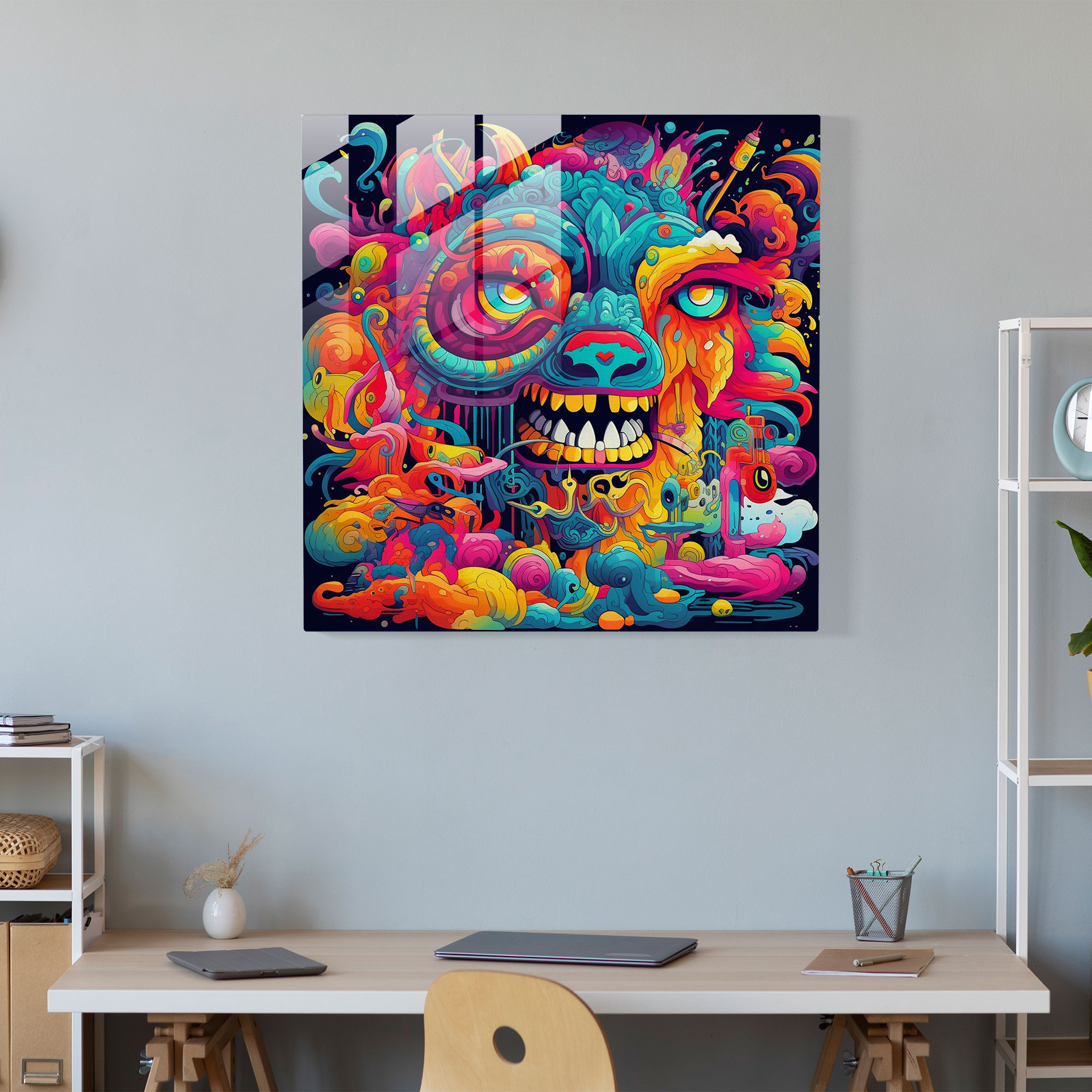 Funky Animal Fiesta Glass Print - Funky, Funky, Quirky Animal Characters, Glass Wall Art