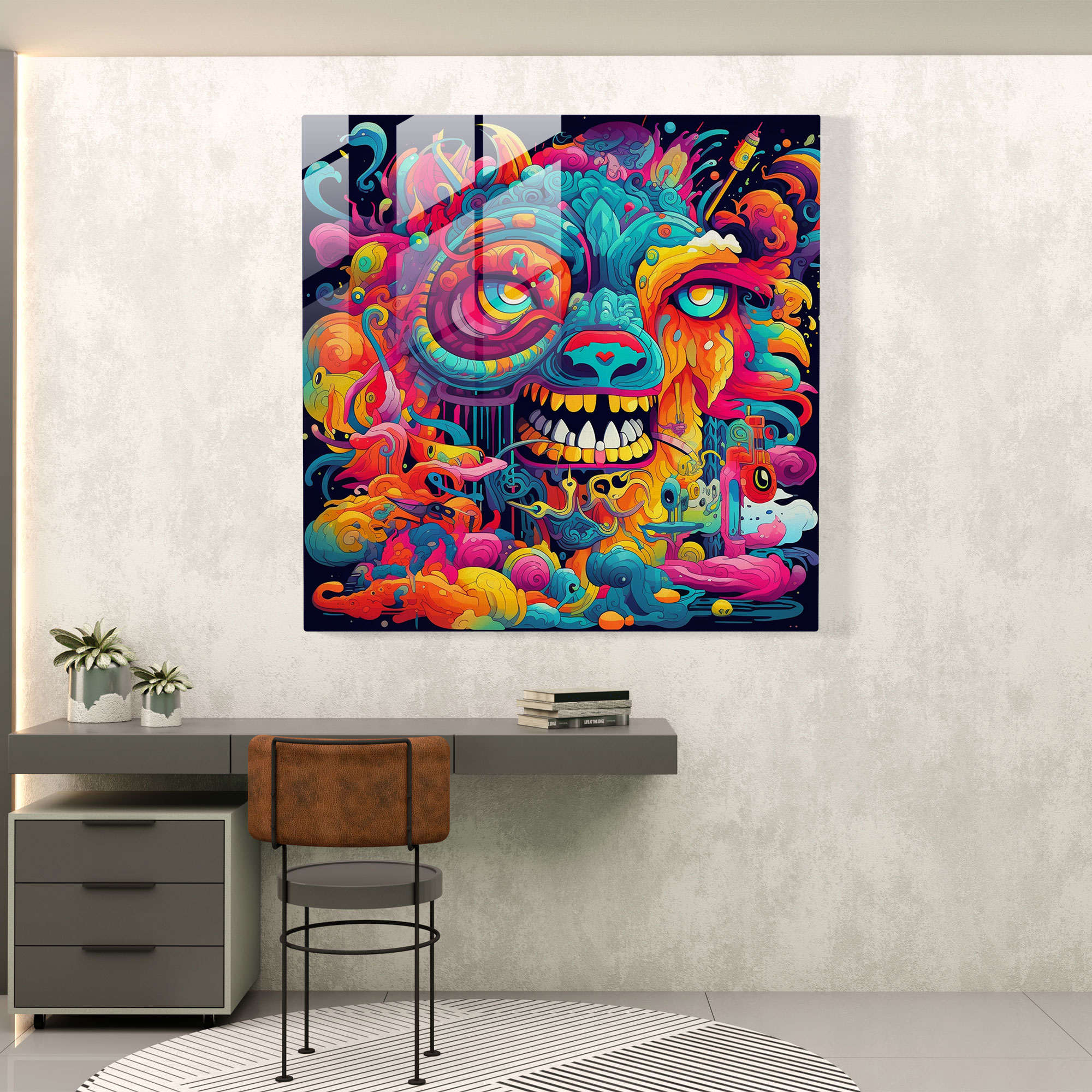 Funky Animal Fiesta Glass Print - Funky, Funky, Quirky Animal Characters, Glass Wall Art