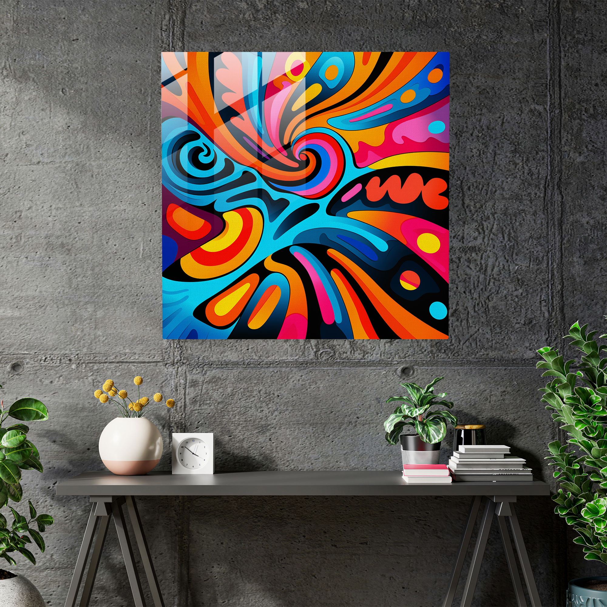 Funky Pop Art Glass Print - Funky, Wall Decoration, Glass Art, Vivid Colors