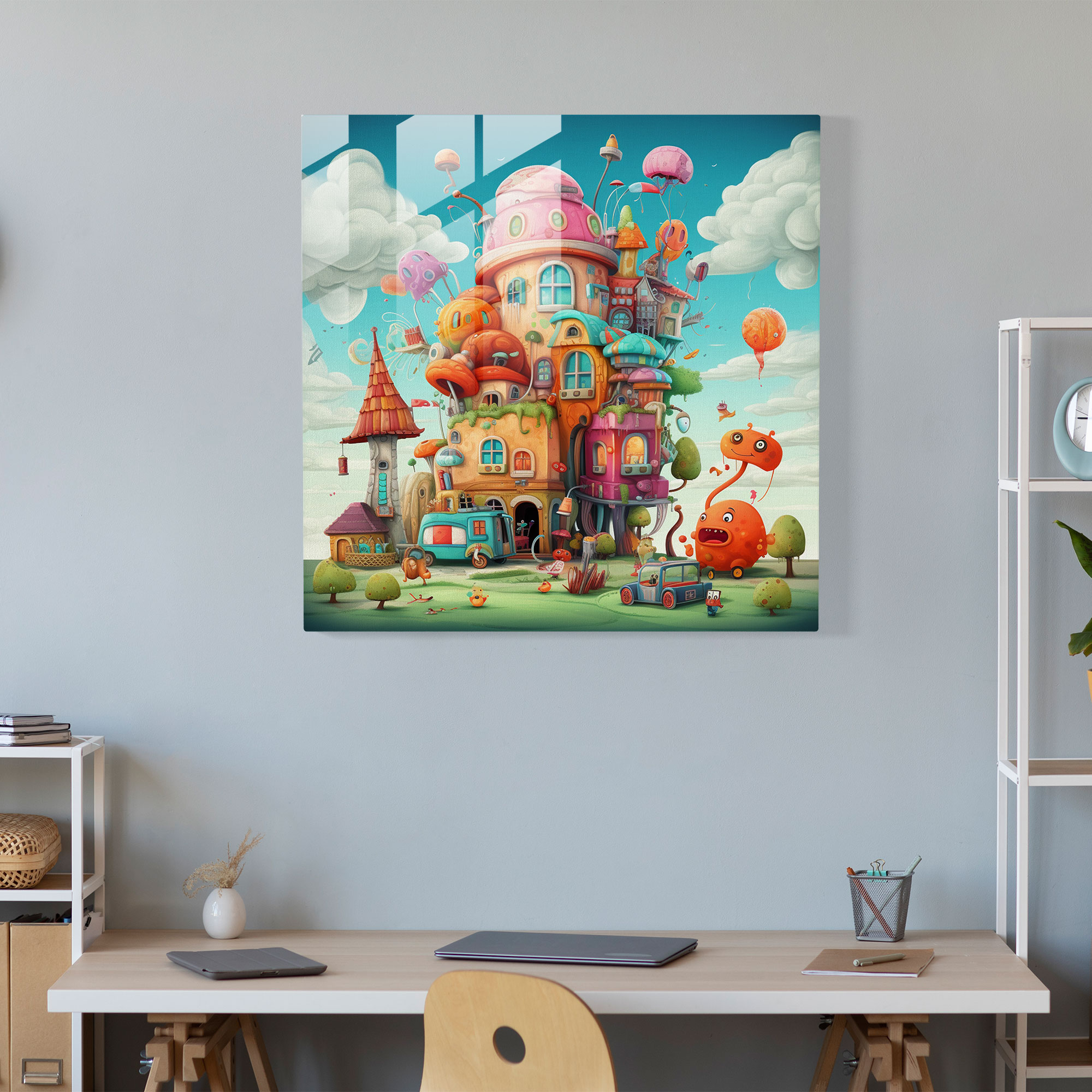 Funky Whimsical Cartoon Glass Print - Funky, Home Decoration, Modern Art, Wall Decoration