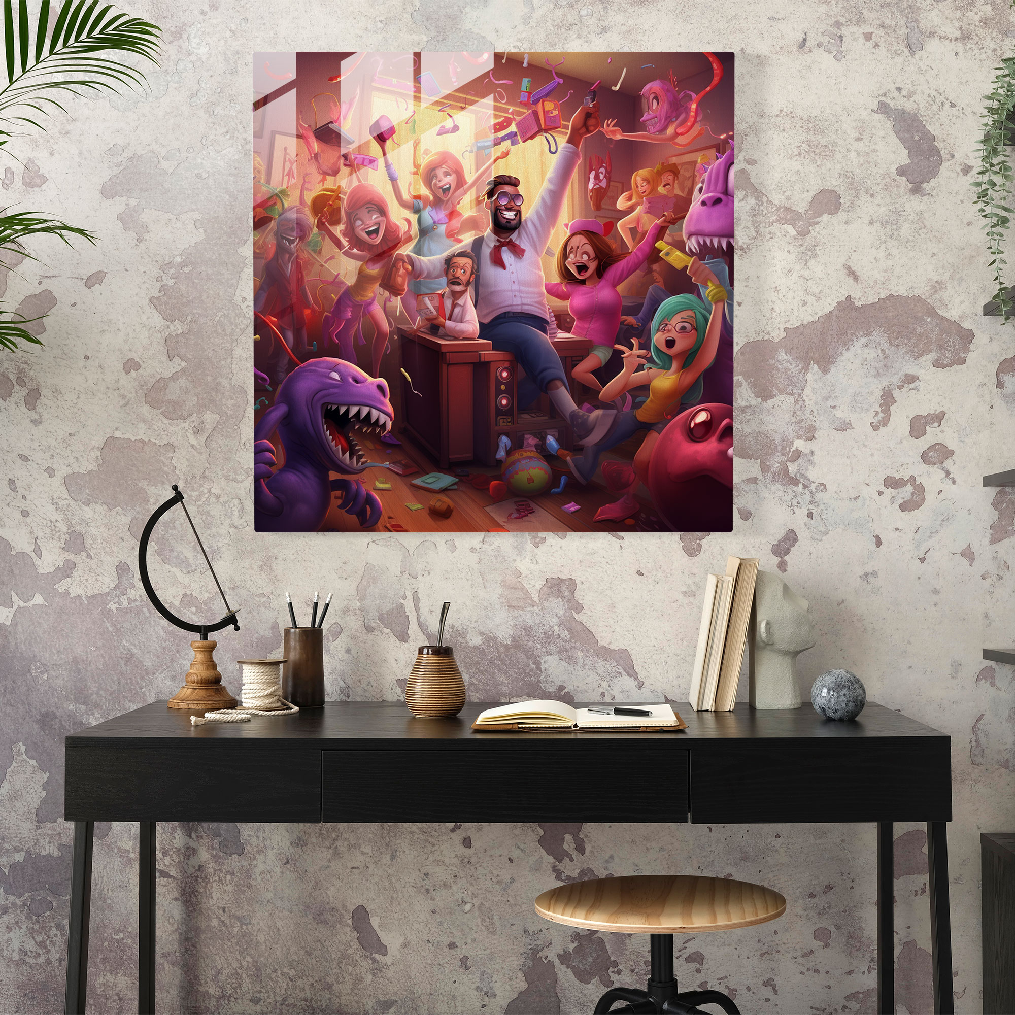 Funky Dance Party Glass Print - Funky, Glass Print, Quirky Characters, Glass Wall Art