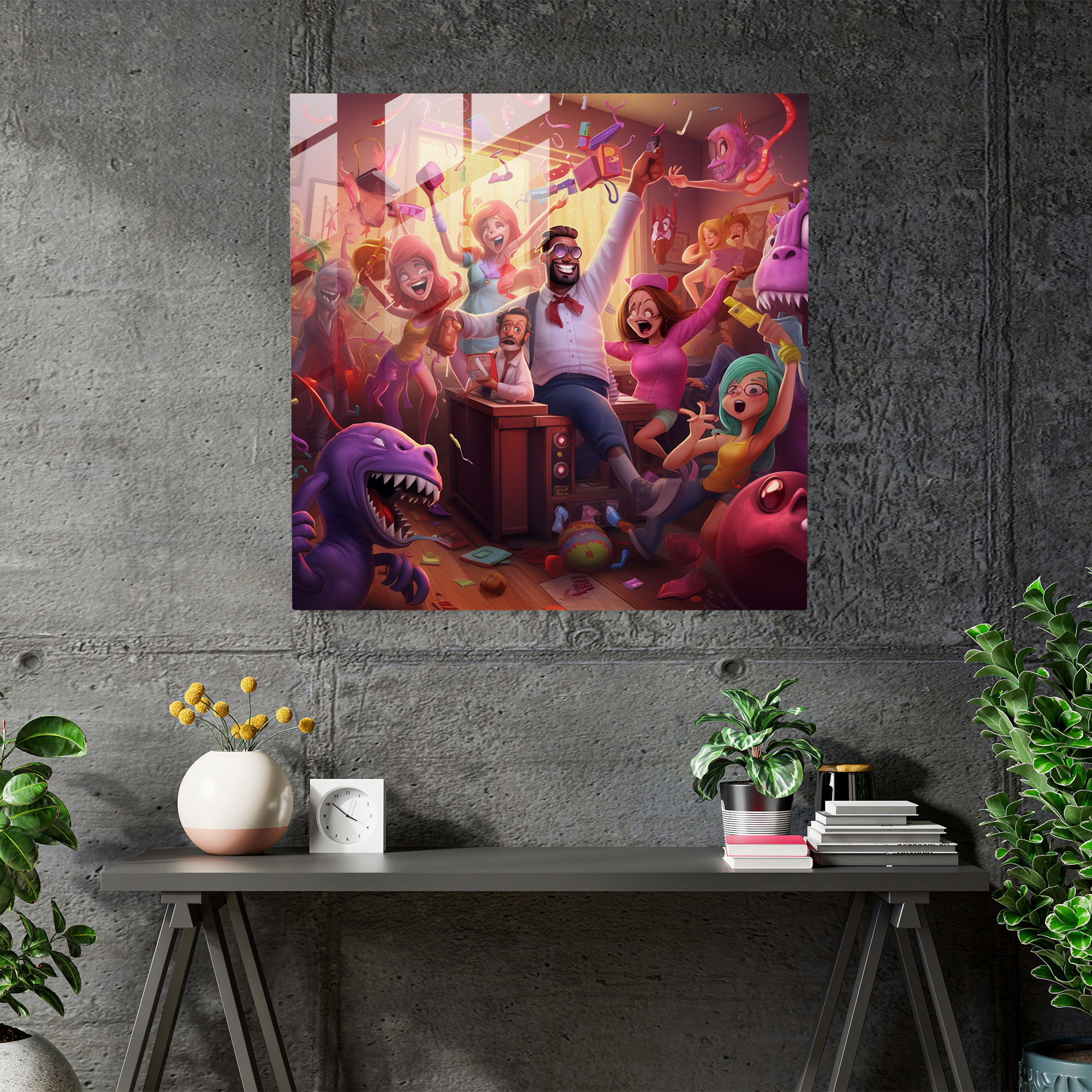 Funky Dance Party Glass Print - Funky, Glass Print, Quirky Characters, Glass Wall Art