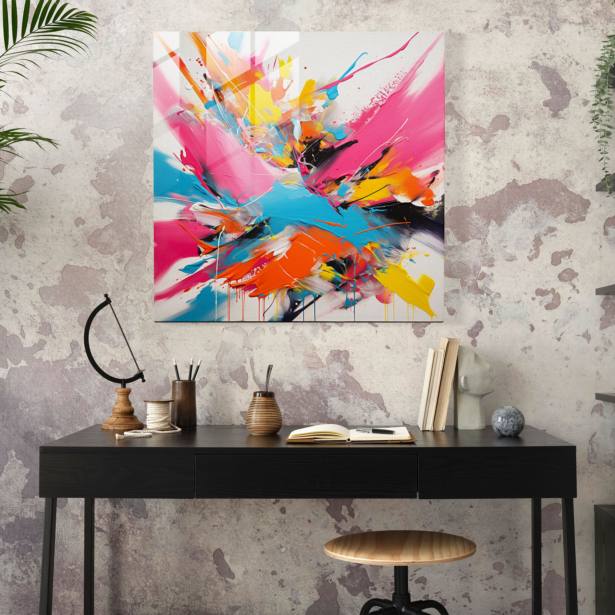 Funky Abstract Expression Glass Print - Funky, Wall Decoration, Bold Brushstrokes, Funky