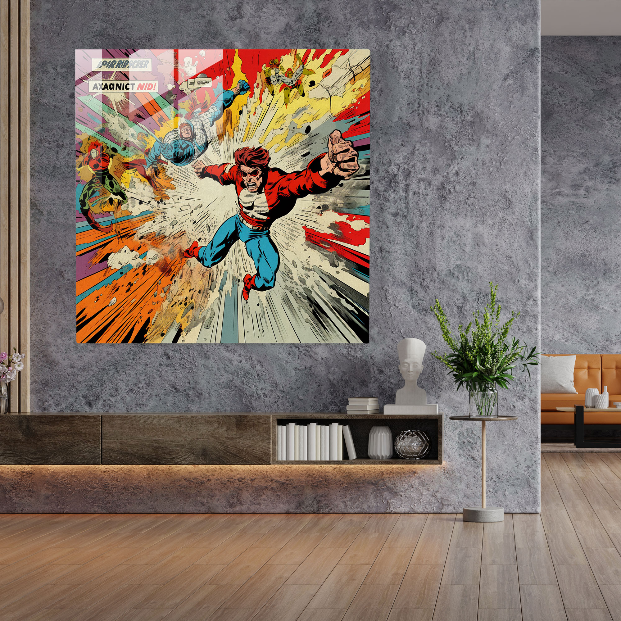 Funky Superhero Glass Print - Funky, Modern Art, Glass Print, Explosive Graphics
