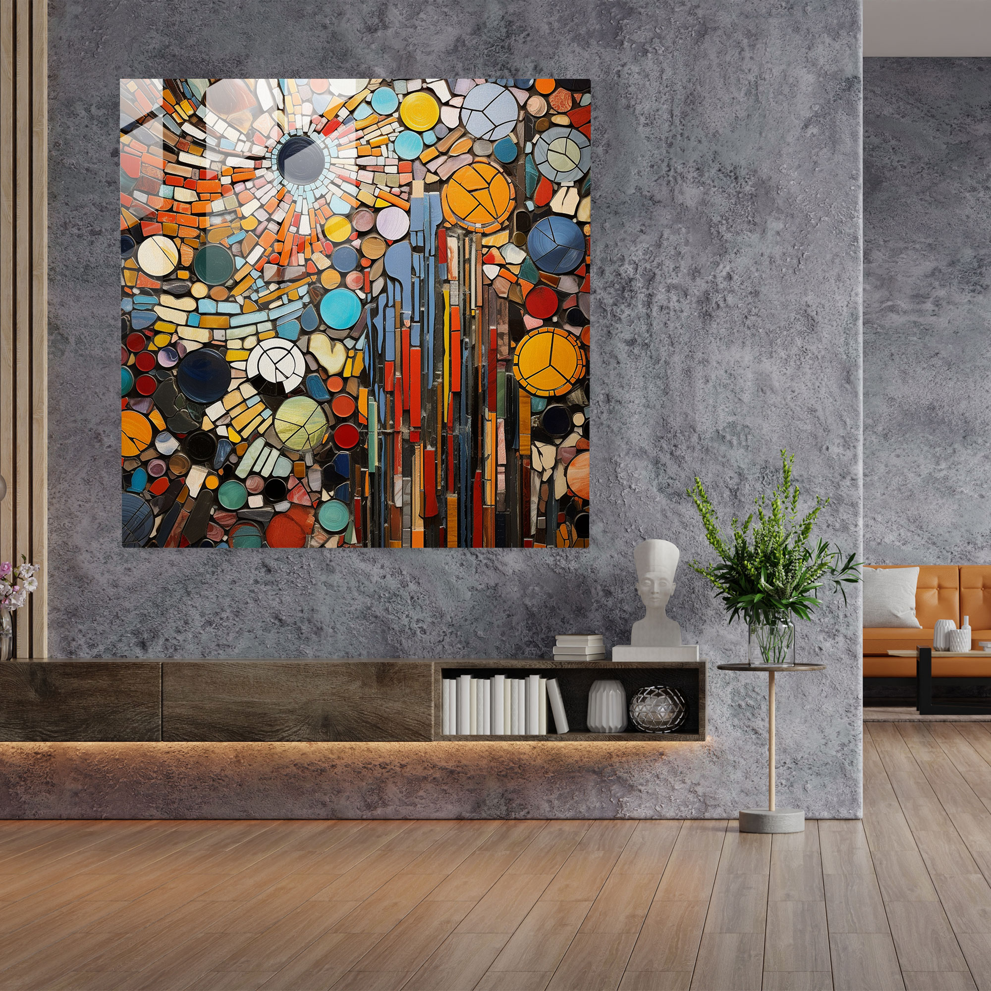 Funky Abstract Mosaic Glass Print - Funky, Collage, Glass Print, Home Decoration
