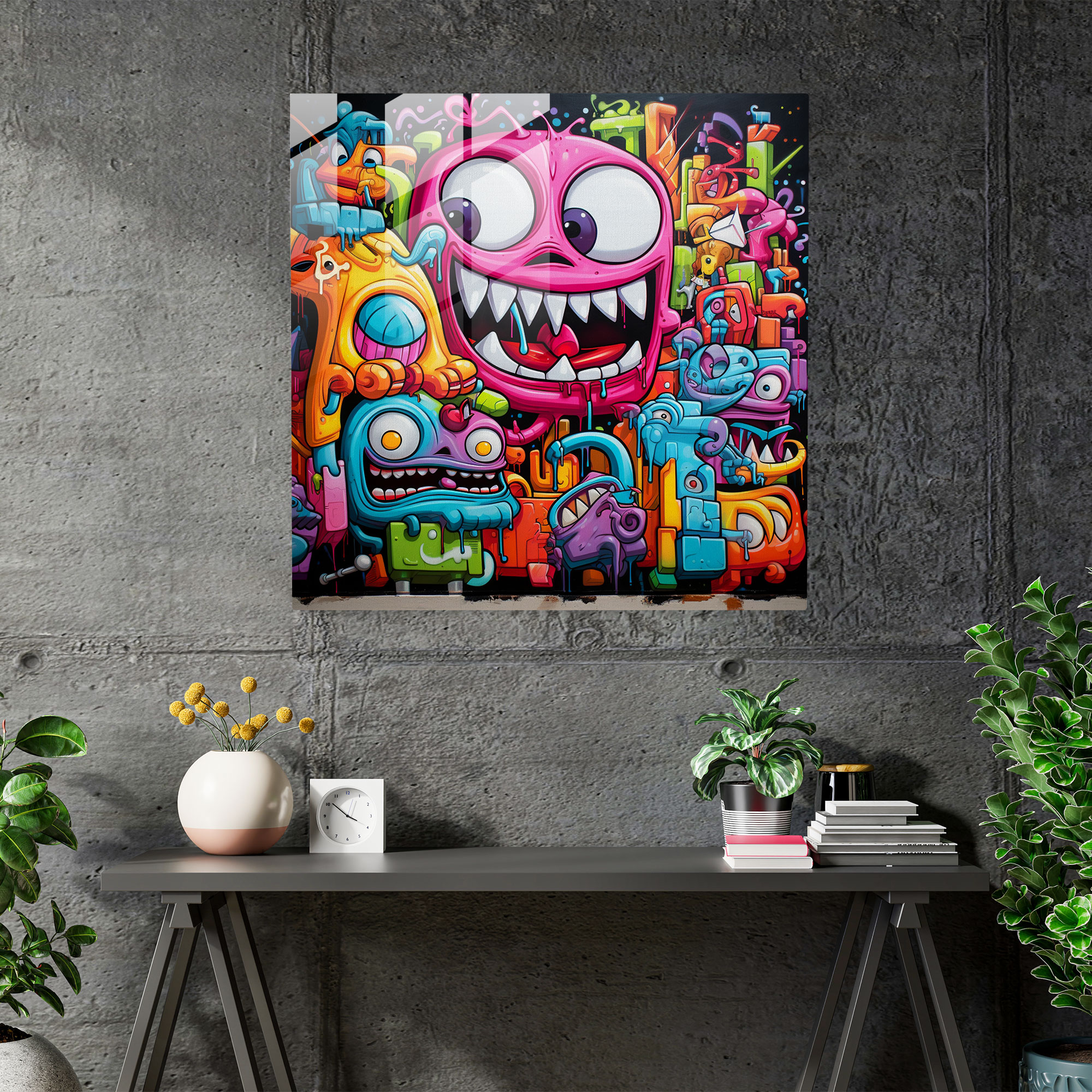 Funkycollab Glass Print - Funky, Modern Art, Graffiti, Home Decoration
