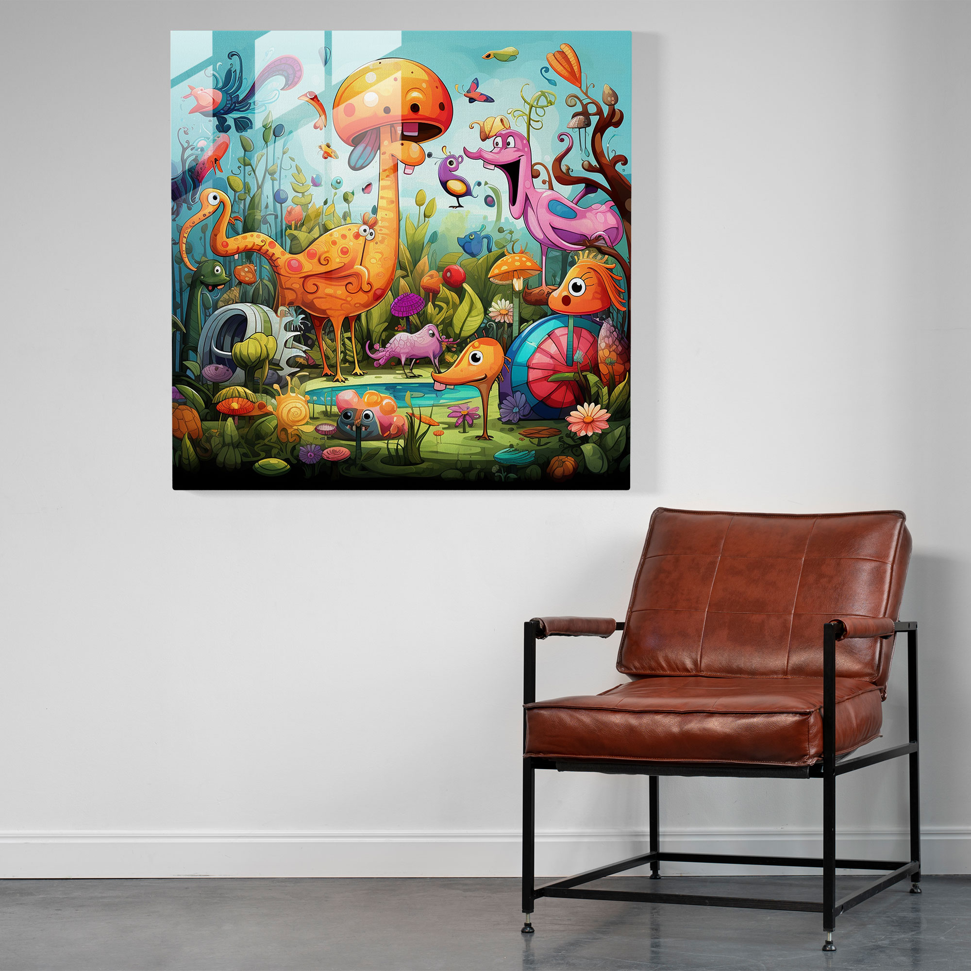 Funky Cartoon Glass Print - Funky, Glass Art, Home Decoration, Cartoon Illustration
