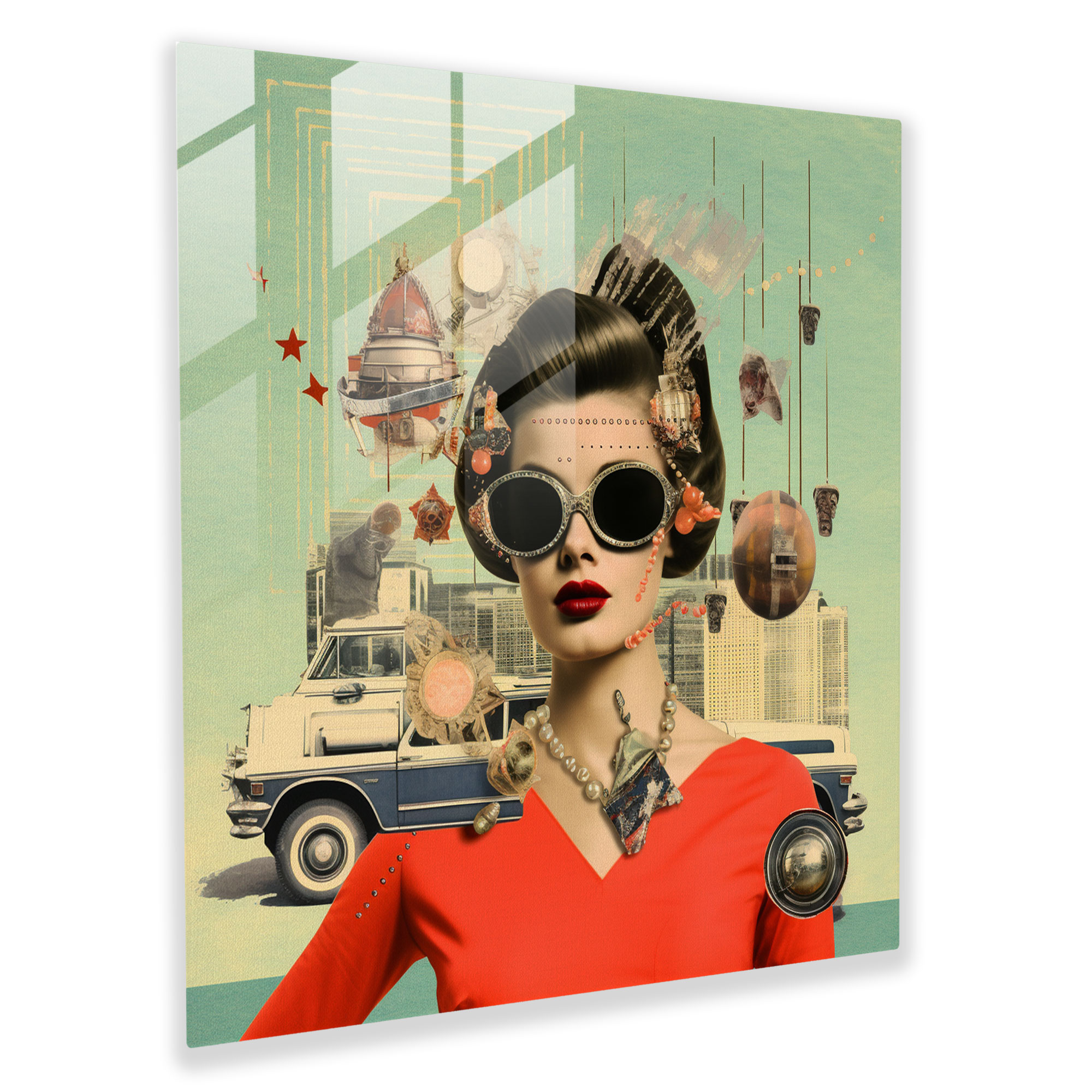 Funky Retro Collage Glass Print - Funky, Home Decoration, Glass Art, Funky