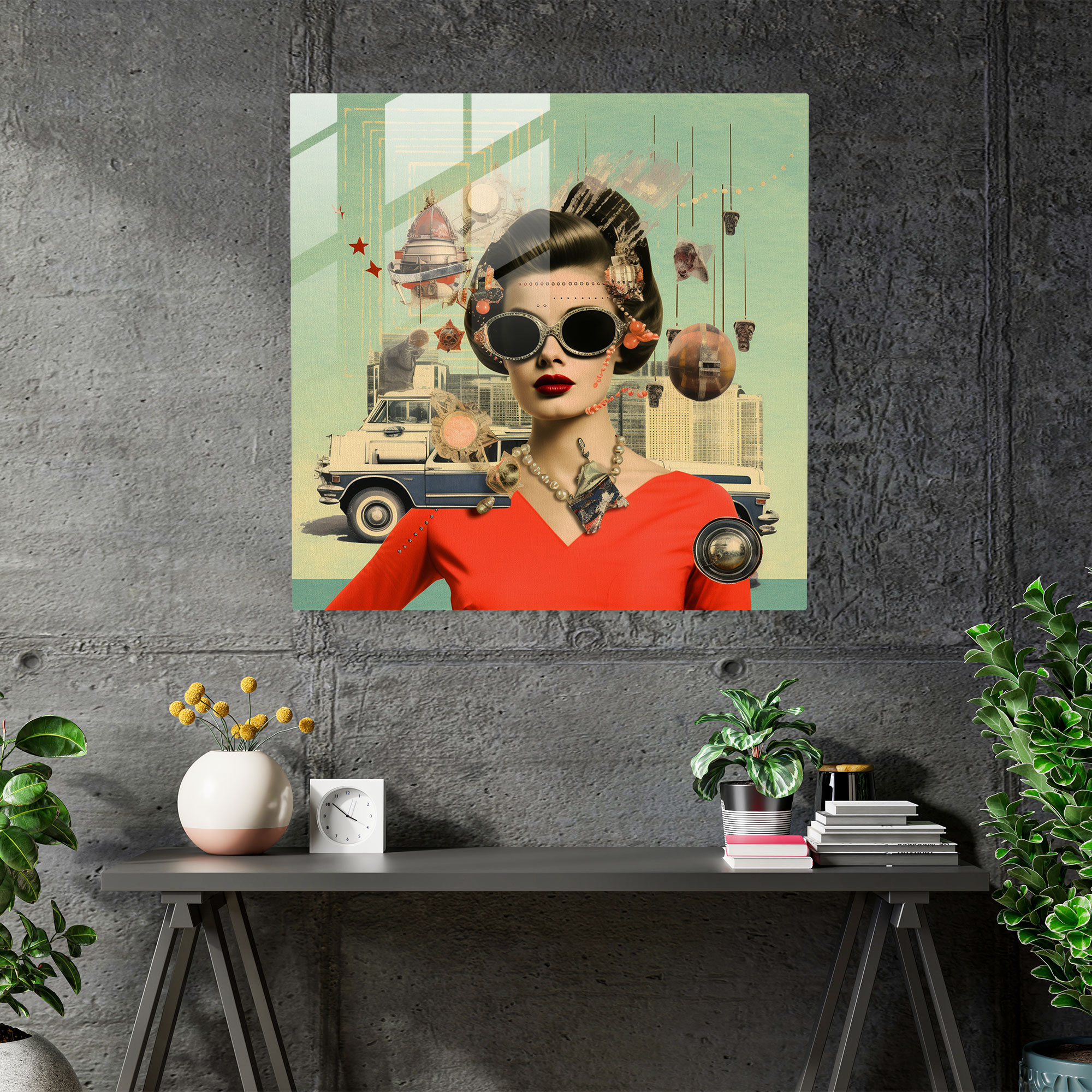 Funky Retro Collage Glass Print - Funky, Home Decoration, Glass Art, Funky