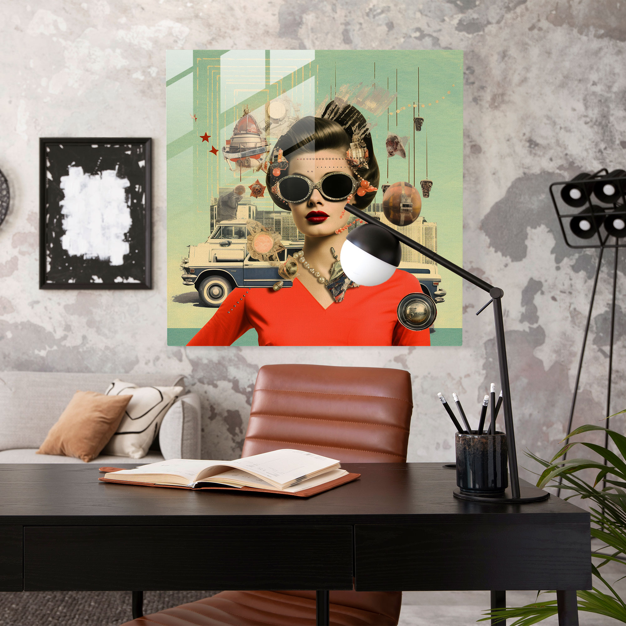Funky Retro Collage Glass Print - Funky, Home Decoration, Glass Art, Funky