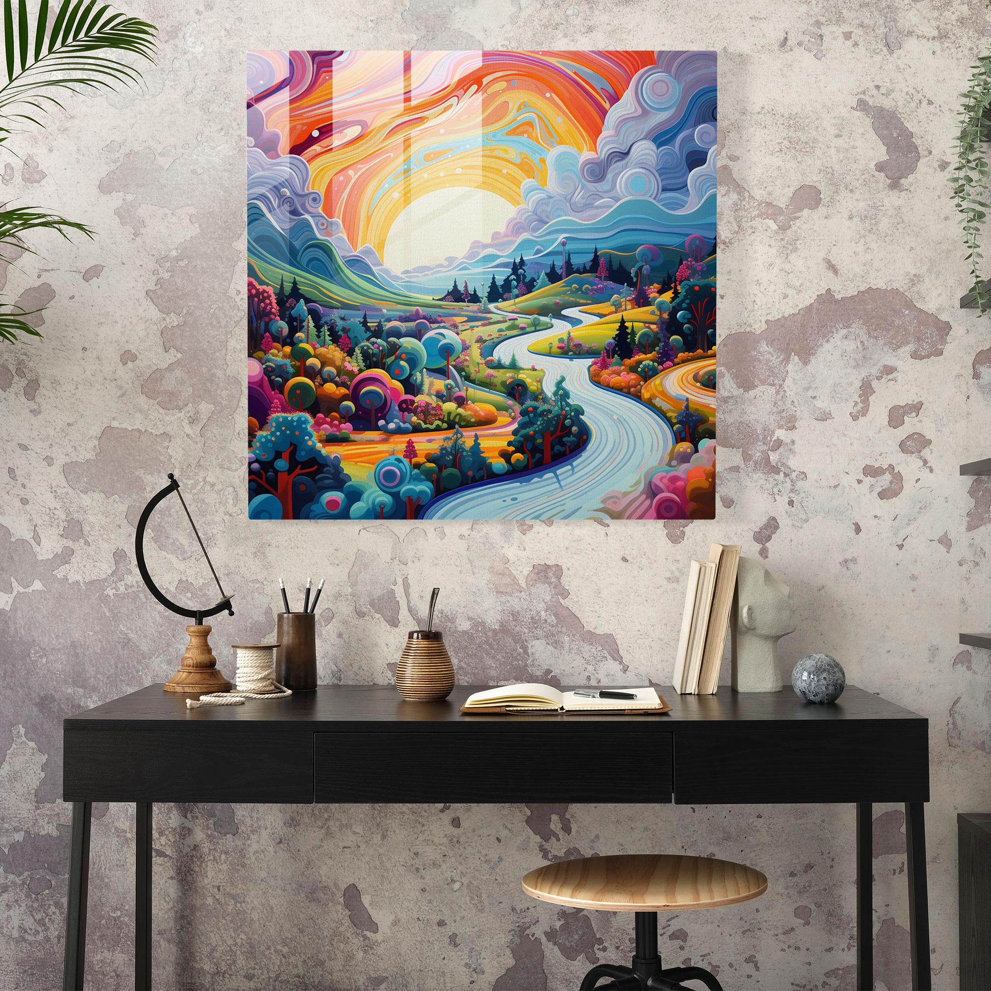 Psychedelic Wonderland Glass Print - Funky, Glass Wall Art, Wall Decoration, Psychedelic Patterns