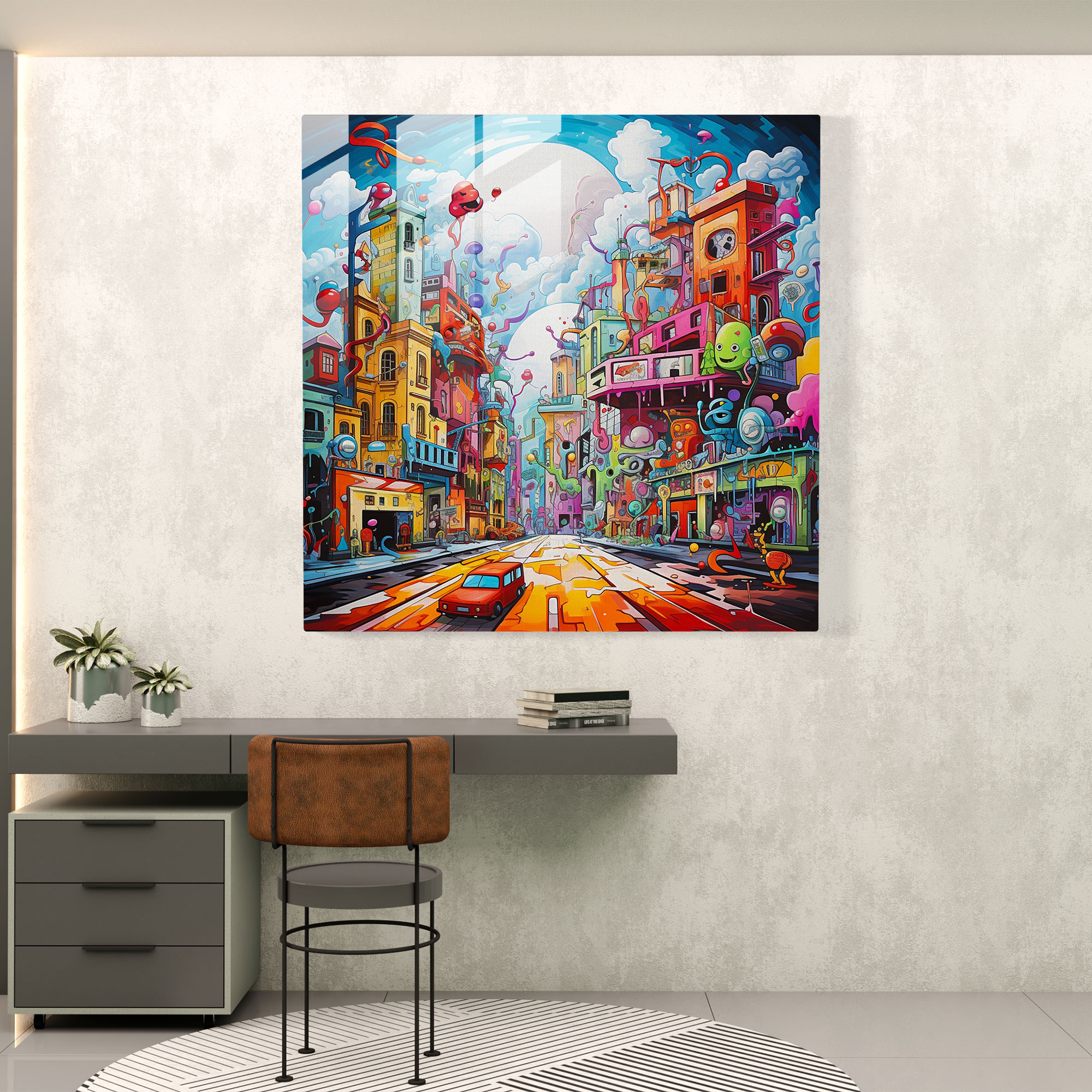 Urban Graffiti Glass Print - Funky, Urban Coolness, Abstract Characters, Glass Wall Art