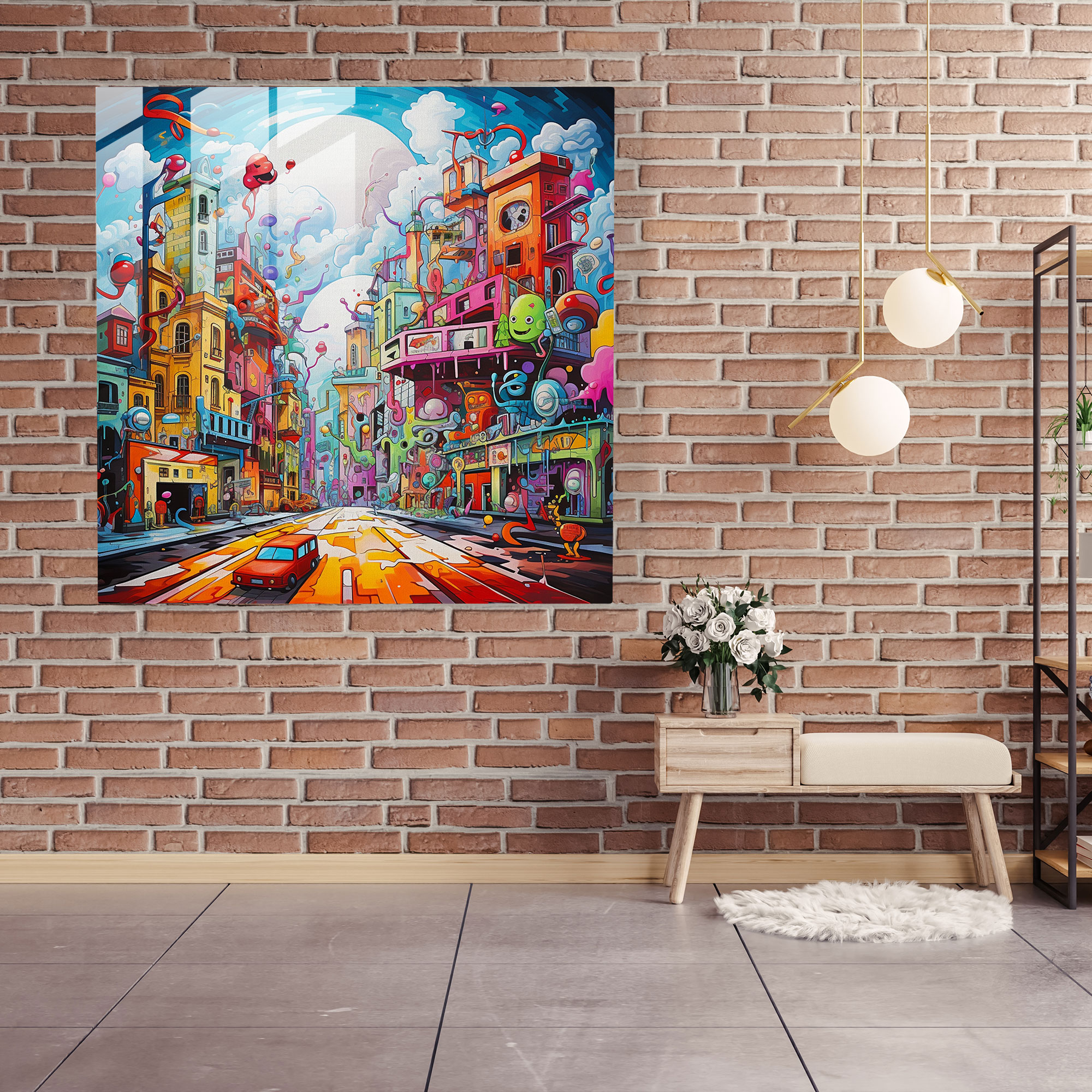 Urban Graffiti Glass Print - Funky, Urban Coolness, Abstract Characters, Glass Wall Art