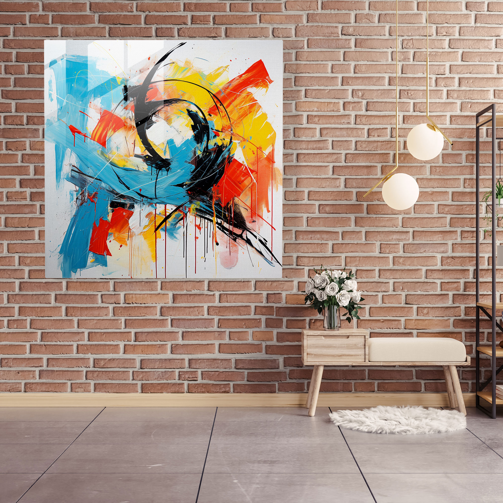 Funky Abstract Expressions Glass Print - Funky, Splashes Of Colors, Artistic Freedom, Abstract Expressionism