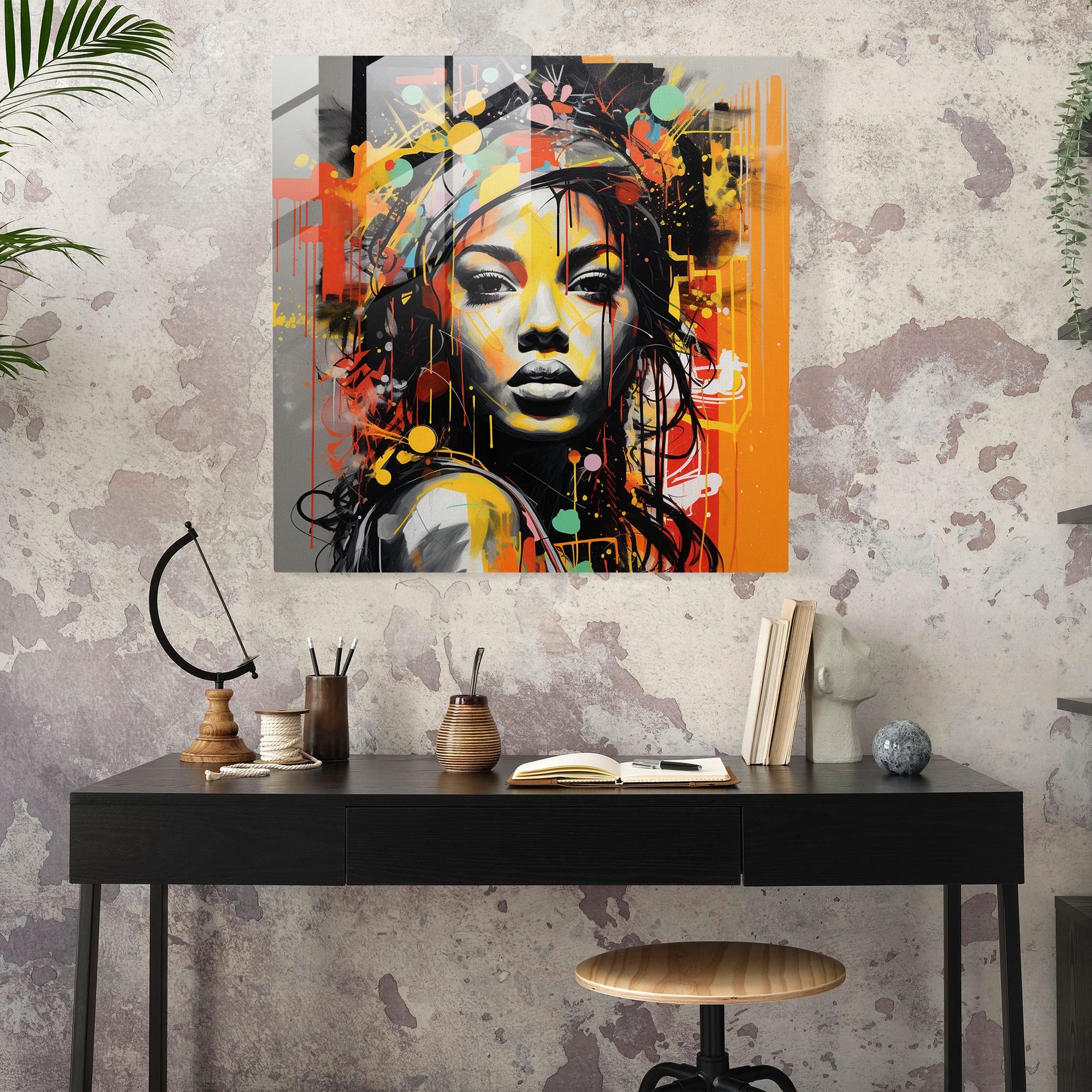 Funky Graffiti Glass Print - Funky, Edgy, Graffiti-Inspired Artwork, Glass Print