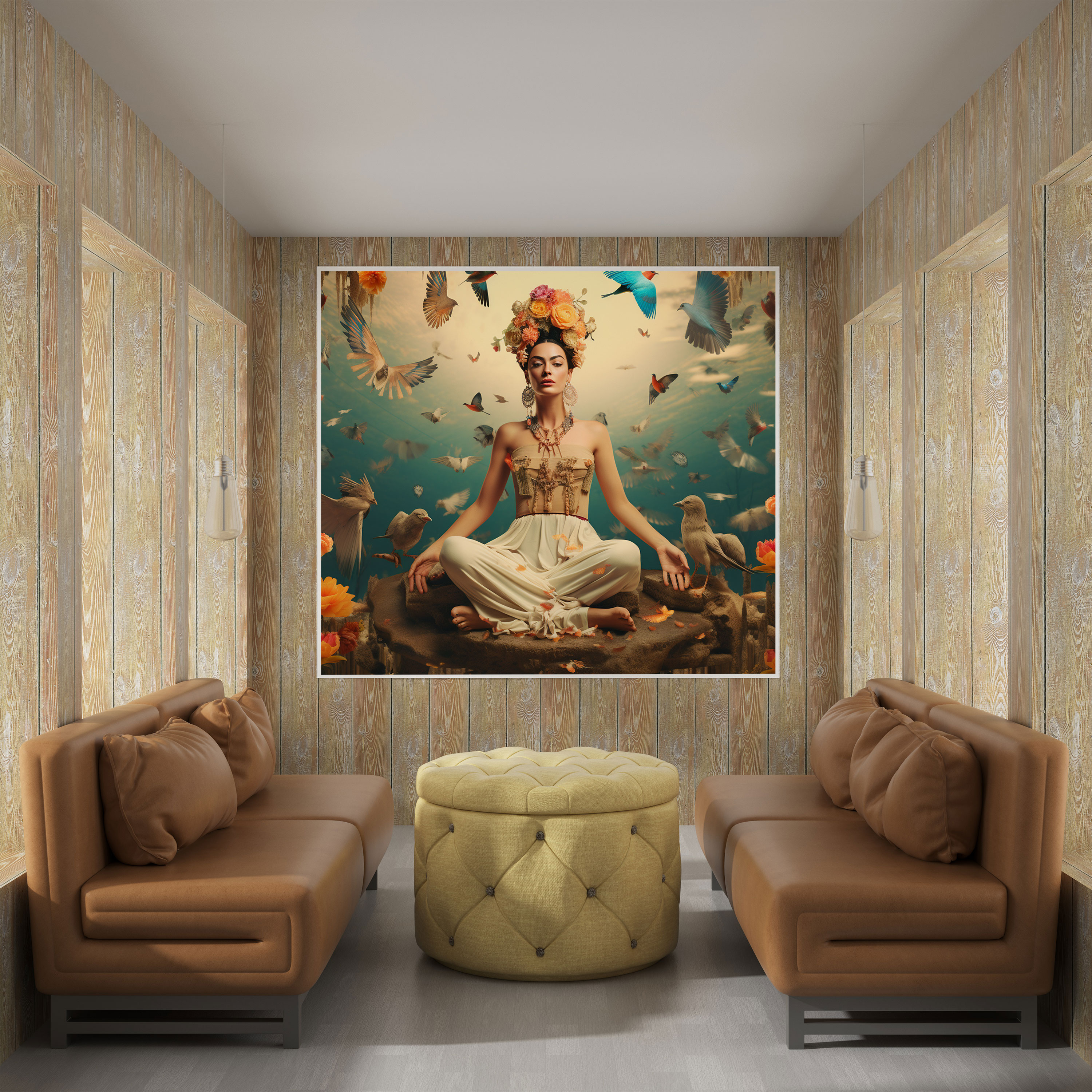 Frida Kahlo Duvar Sanatı Kanvas Tablo - Ev Dekorasyonu Duvar Sanatı Yüzen Elementler
