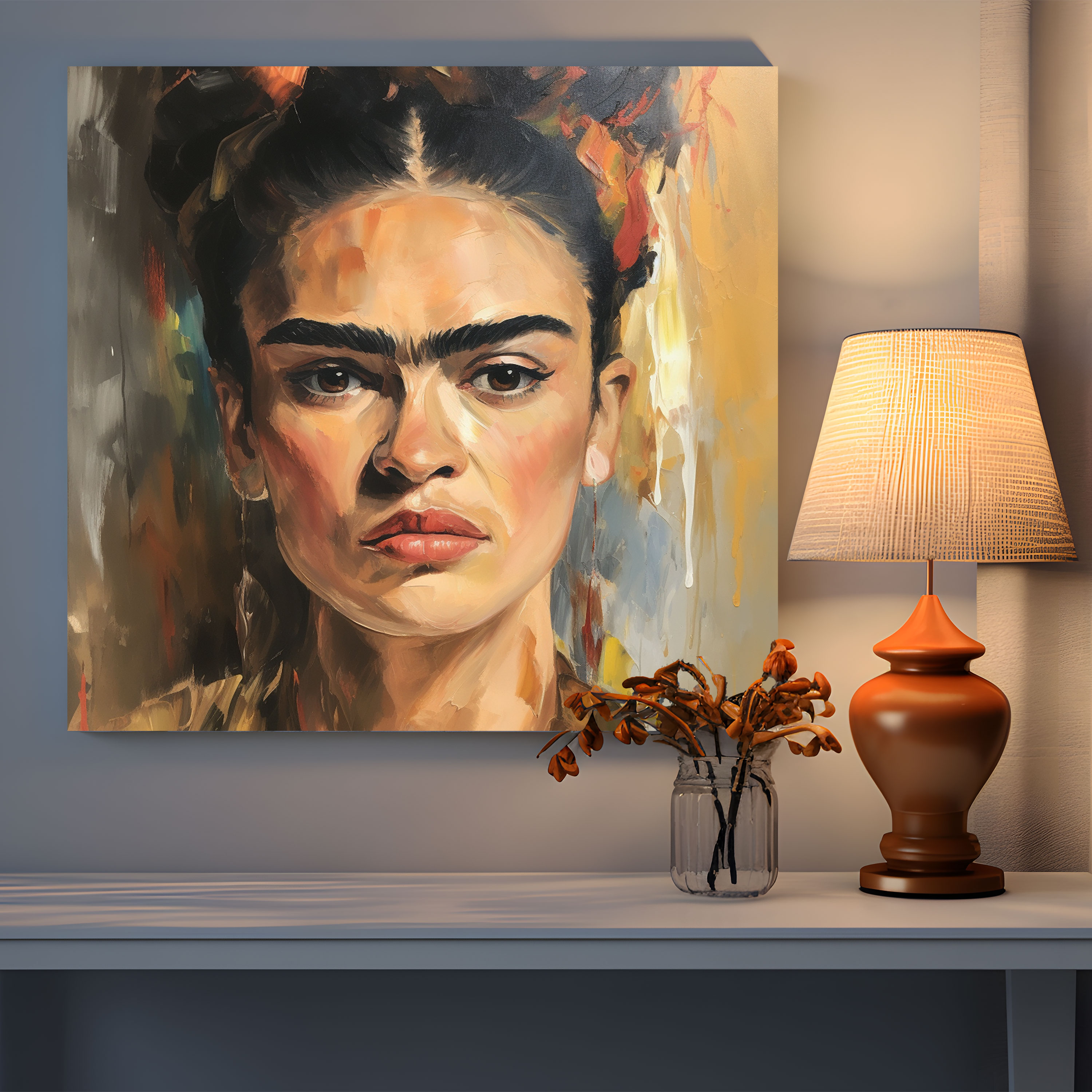 Frida Kahlo Canvas Print Wall Decoration - Frida Kahlo, Close-Up, Iconic Features, Wall Art
