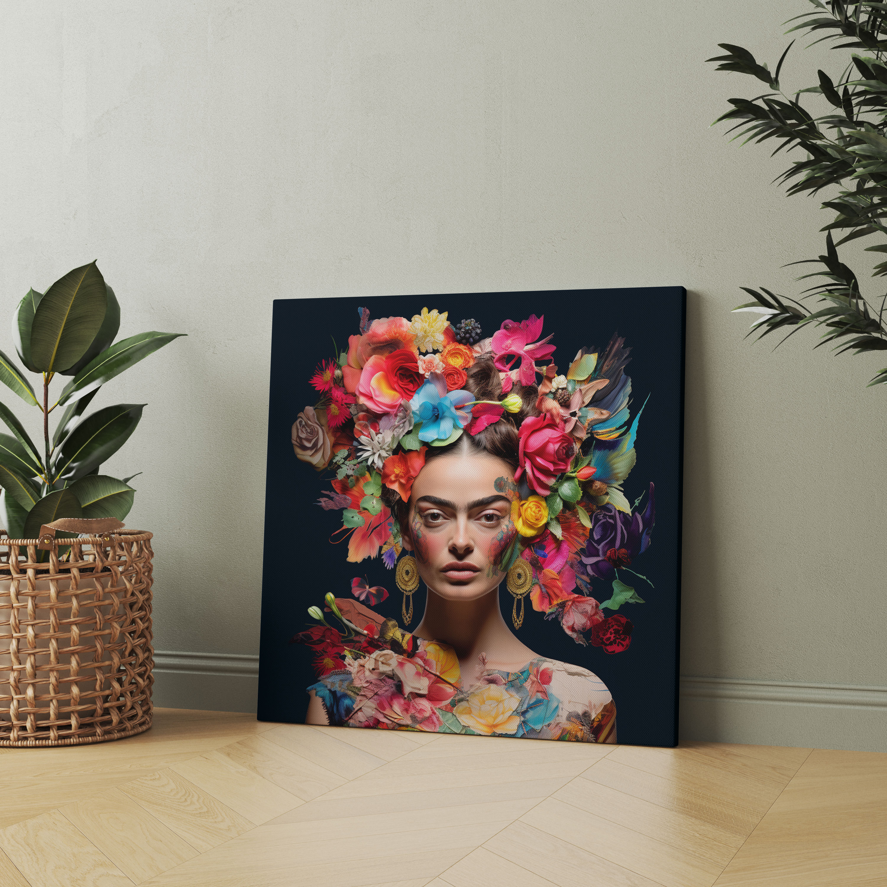 Frida Kahlo Temalı Duvar Dekorasyonu Kanvas Tablo - Frida Kahlo Kanvas Tablo Kolaj Sanat Eseri