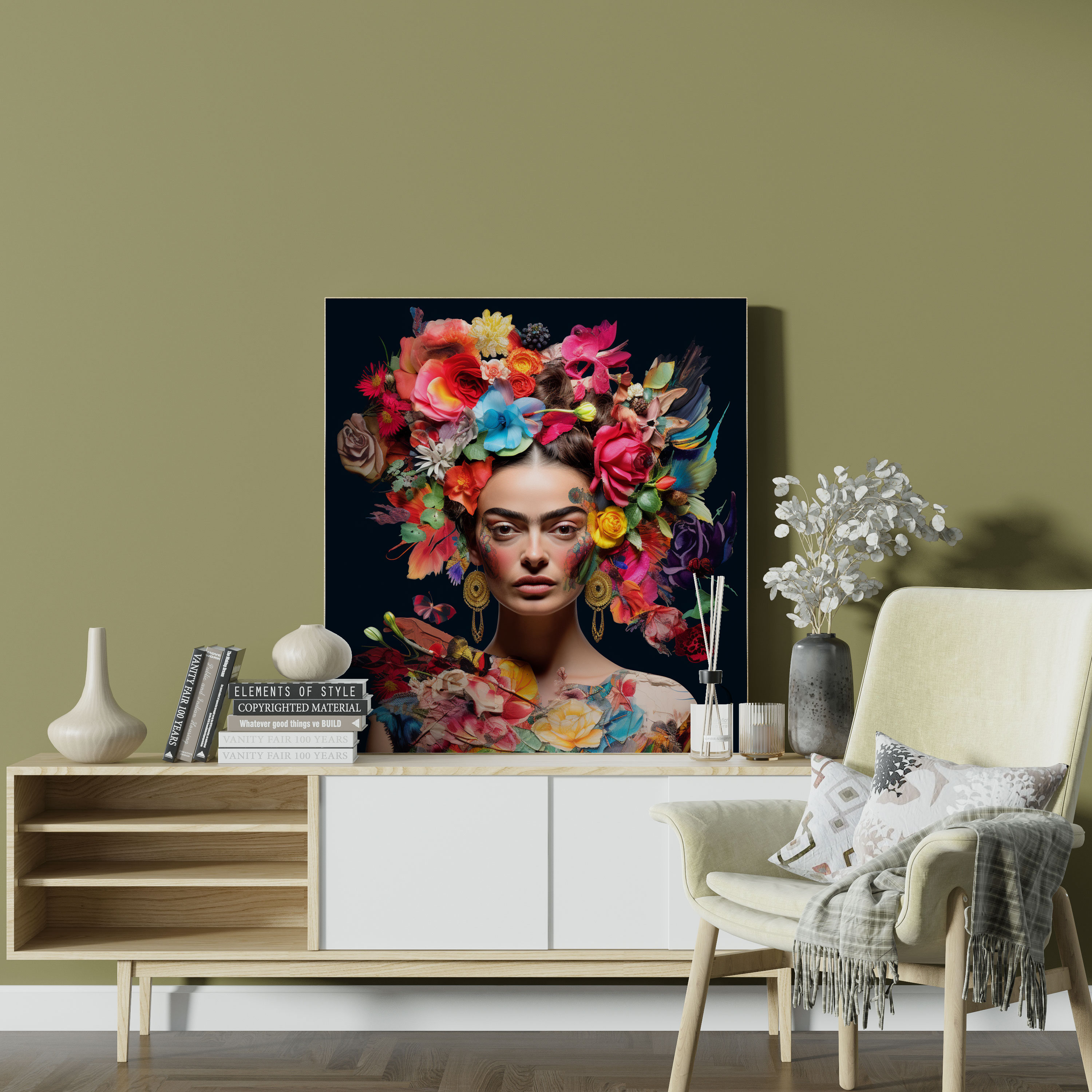Frida Kahlo Temalı Duvar Dekorasyonu Kanvas Tablo - Frida Kahlo Kanvas Tablo Kolaj Sanat Eseri