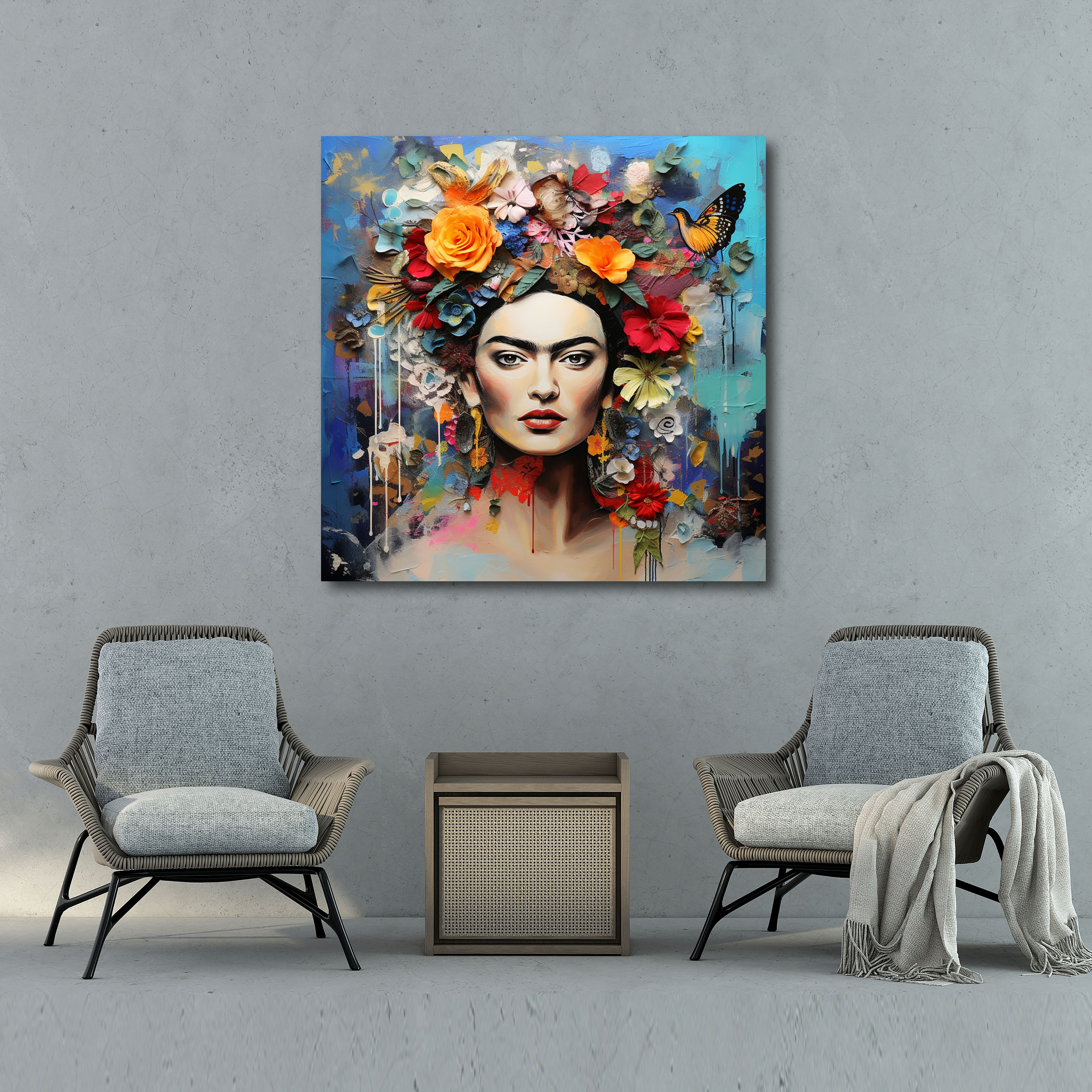 Frida Kahlo Soyut Kanvas Tablo - Dokularıyla Frida Kahlo Fusion