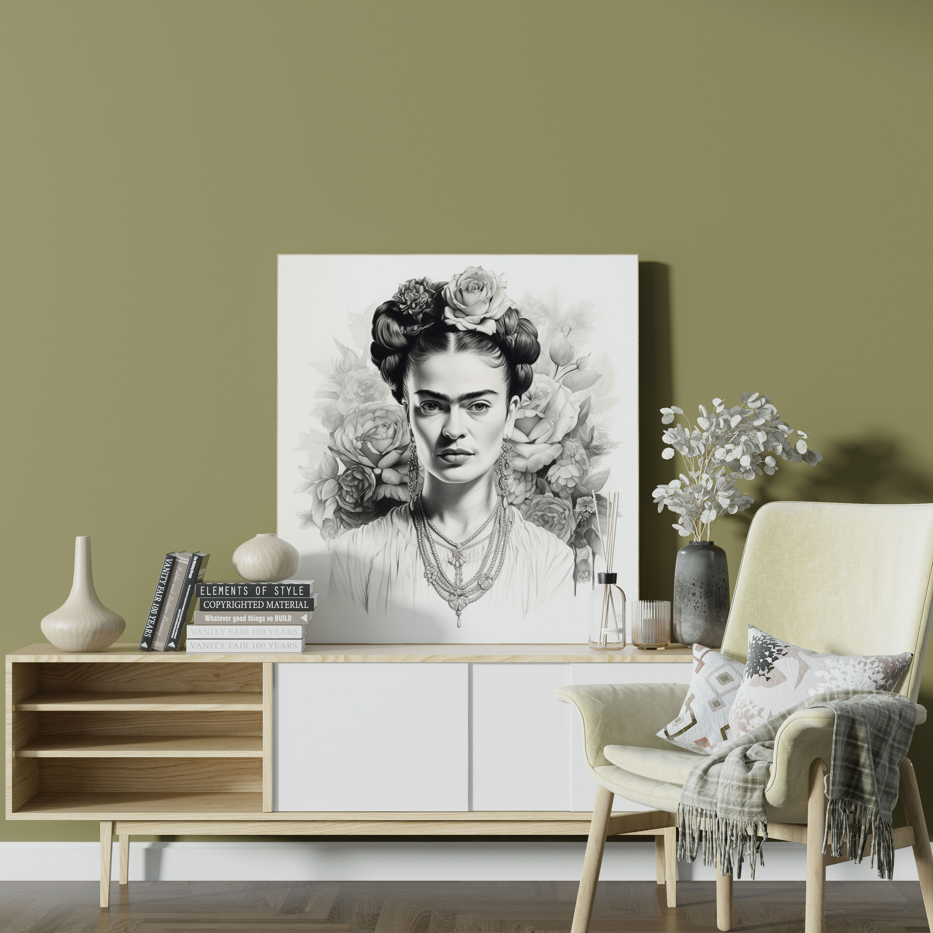 Monokrom Frida Kahlo Kanvas Tablo - Frida Kahlo Duvar Sanatı Duvar Dekorasyonu